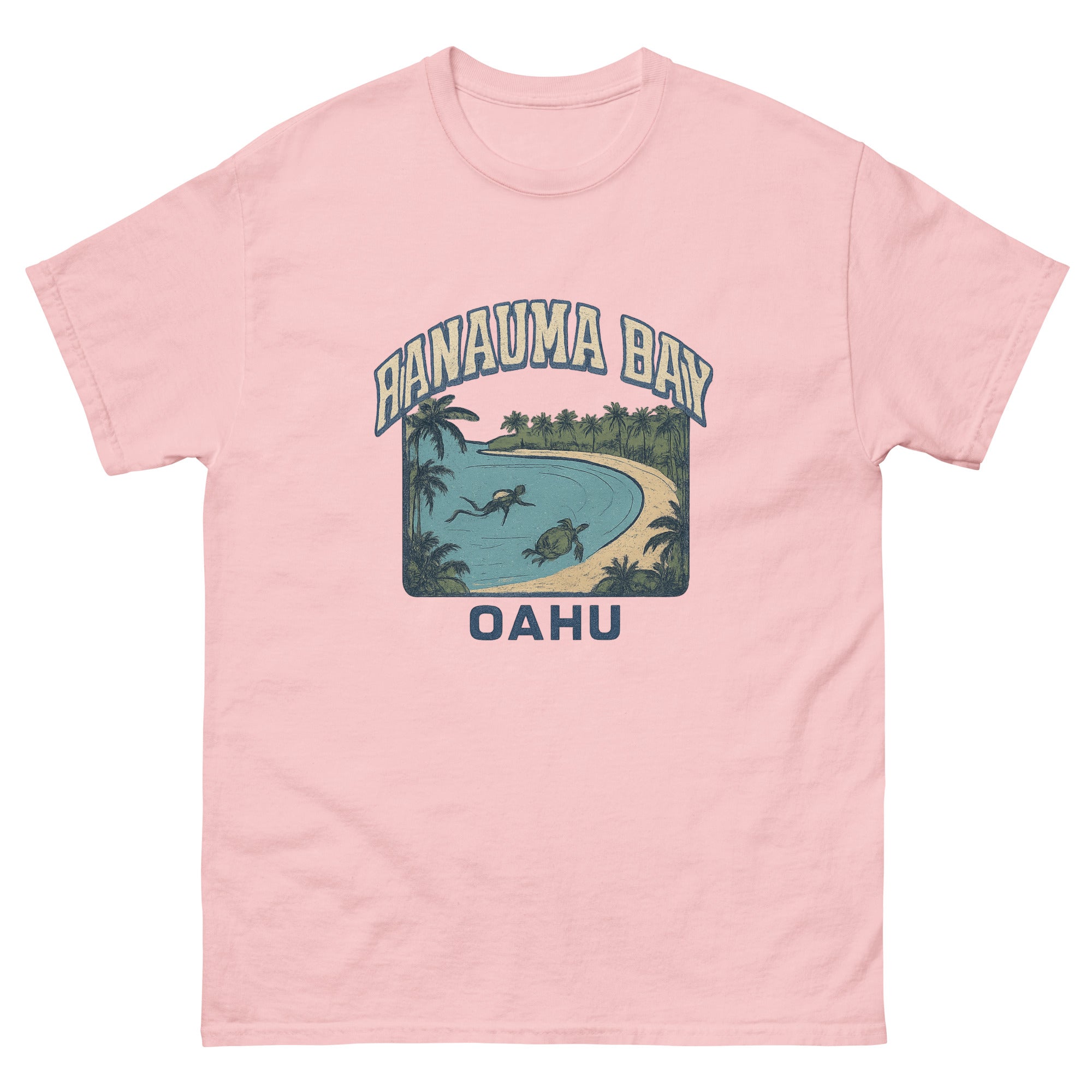 Hanauma Bay Hawaiian t-shirt design on a Light Pink unisex tee