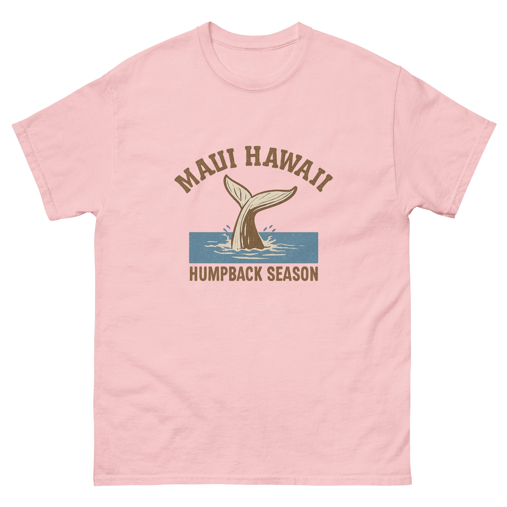Whale Tail Hawaiian t-shirt design on a Light Pink unisex tee
