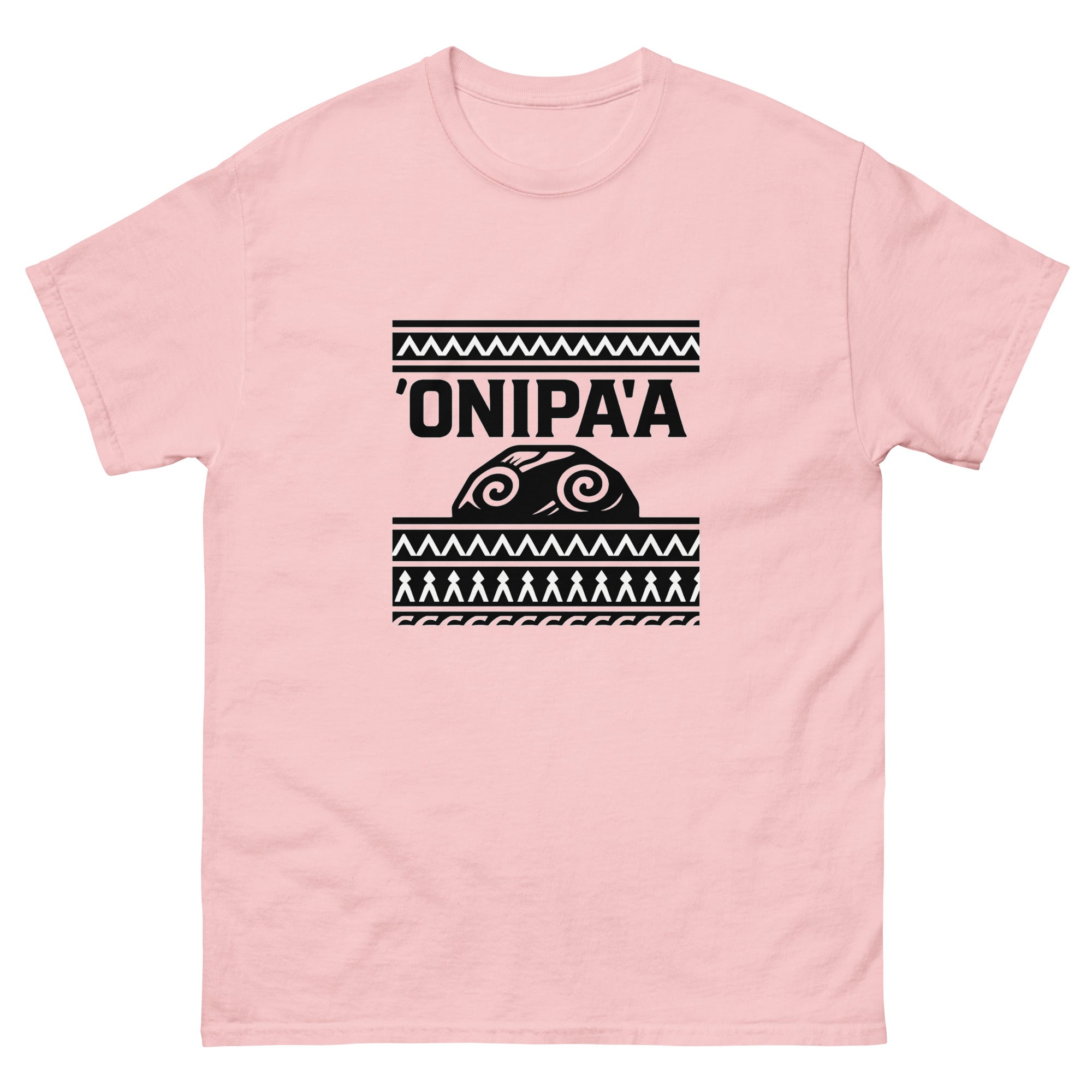 Onipa'a Hawaiian Steadfastness T-Shirt Hawaiian t-shirt design on a Light Pink unisex tee