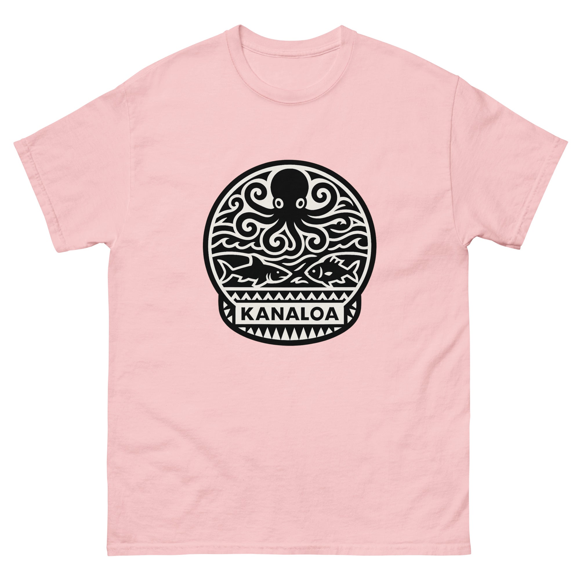 Kanaloa Hawaiian God T-Shirt Hawaiian t-shirt design on a Light Pink unisex tee