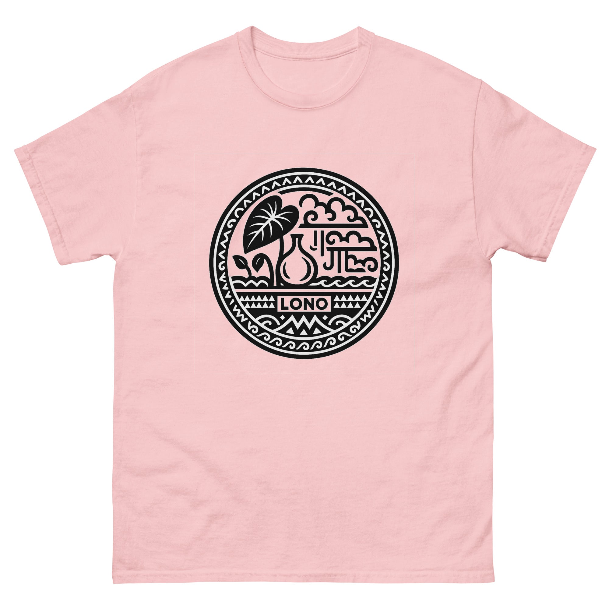 Lono Domain Hawaiian t-shirt design on a Light Pink unisex tee