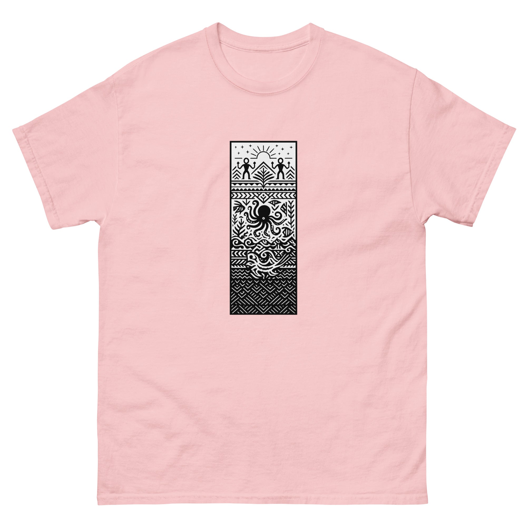 Kumulipo Panel Hawaiian t-shirt design on a Light Pink unisex tee