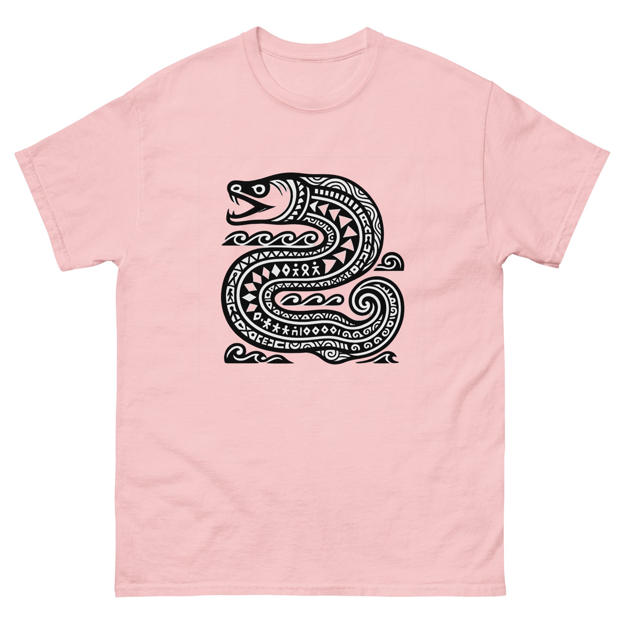 Puhi Eel Hawaiian t-shirt design on a Light Pink unisex tee