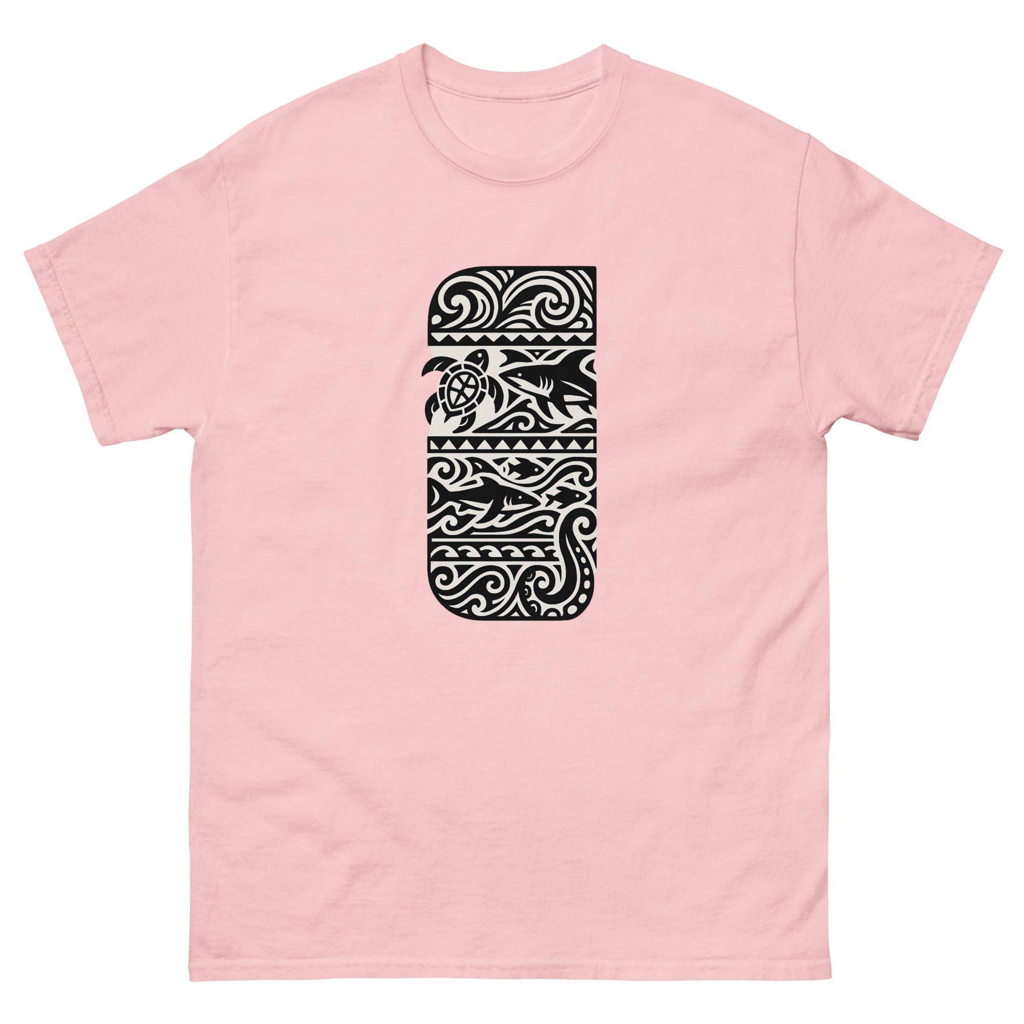 Half Sleeve Ocean Hawaiian t-shirt design on a Light Pink unisex tee