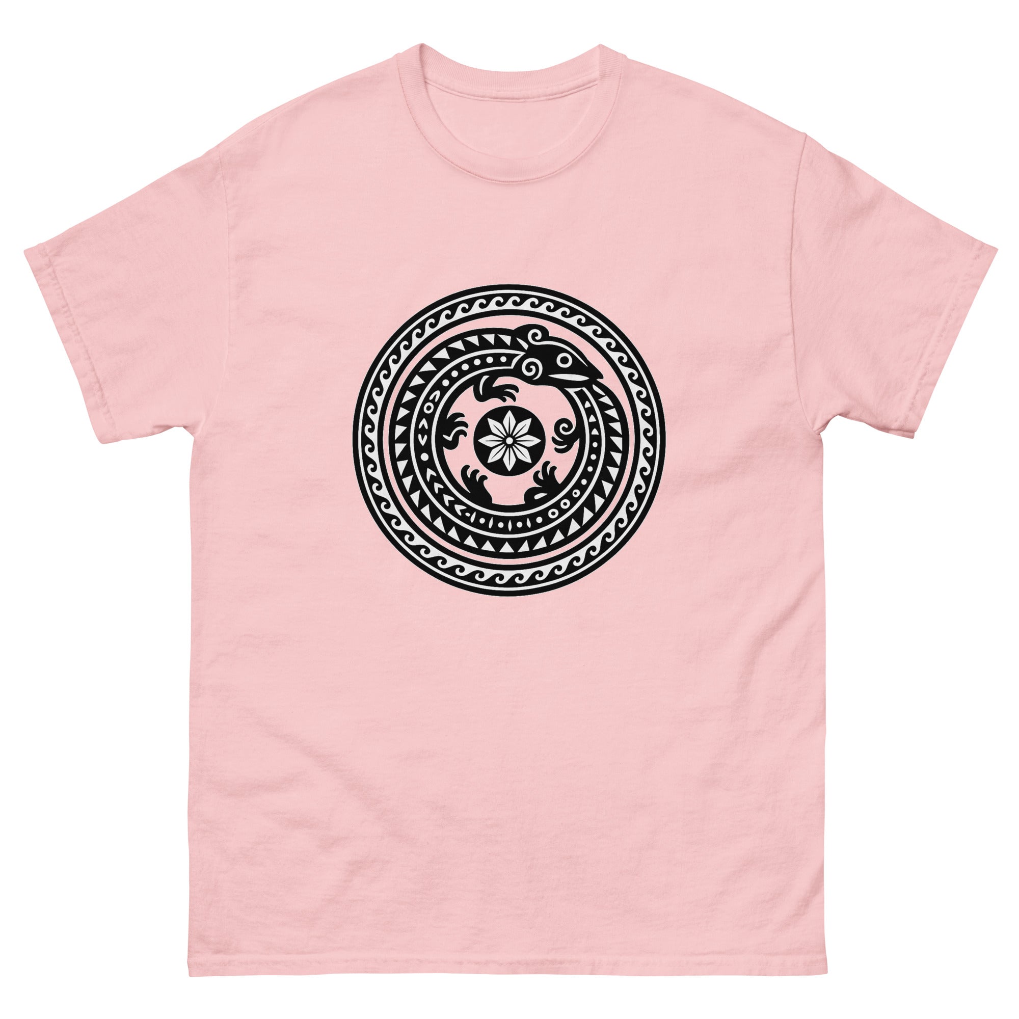 Moo Aumakua Medallion Hawaiian t-shirt design on a Light Pink unisex tee