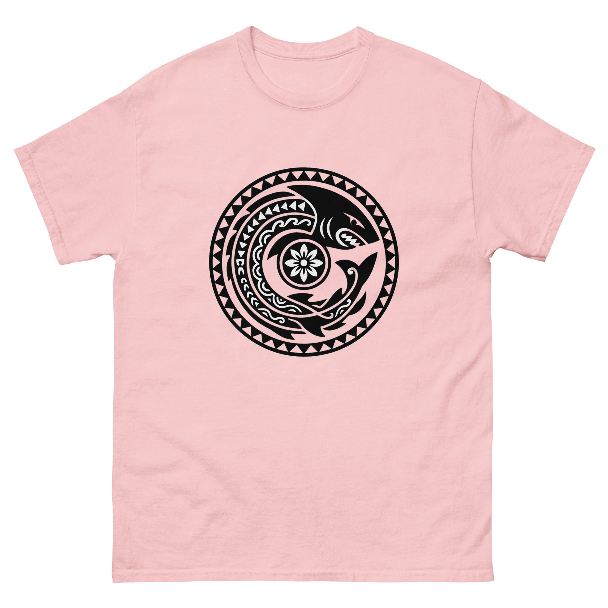 Mano Aumakua Medallion Hawaiian t-shirt design on a Light Pink unisex tee