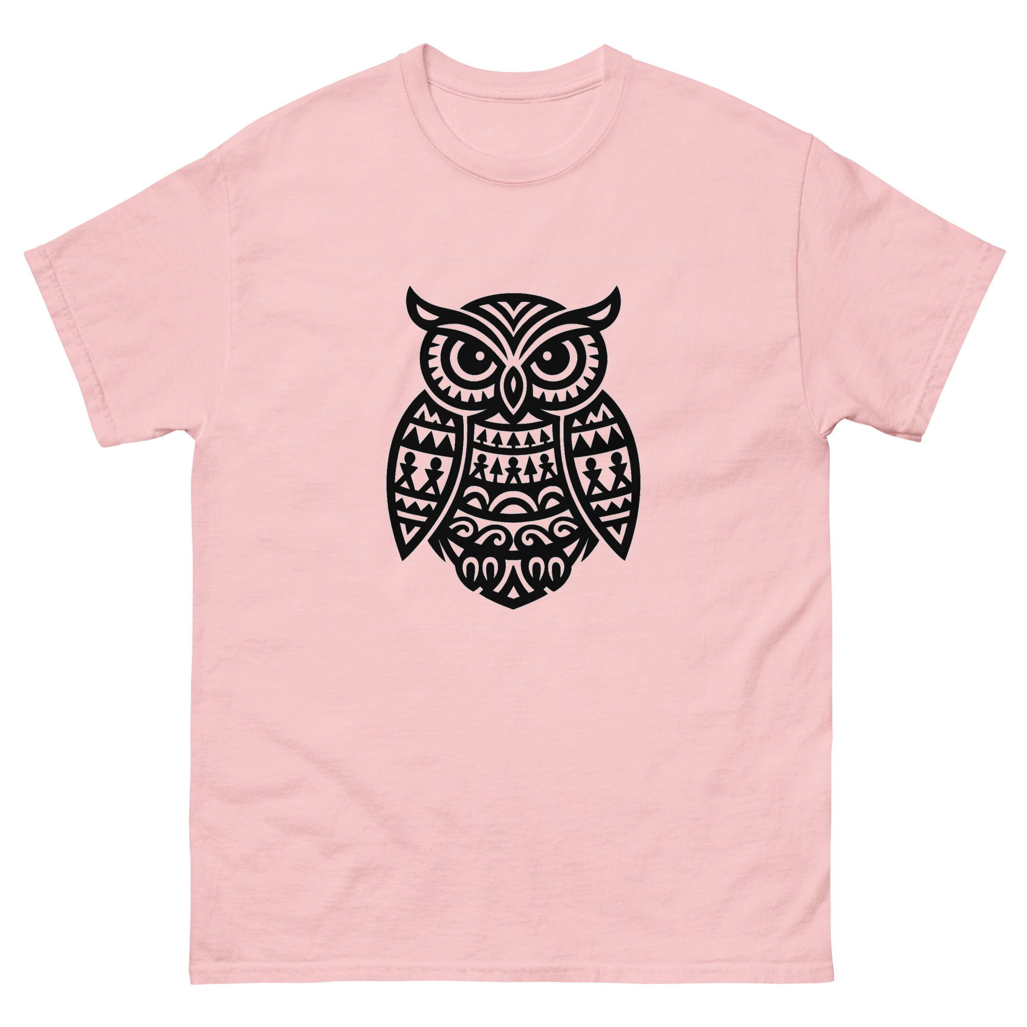 Pueo Owl Hawaiian t-shirt design on a Light Pink unisex tee
