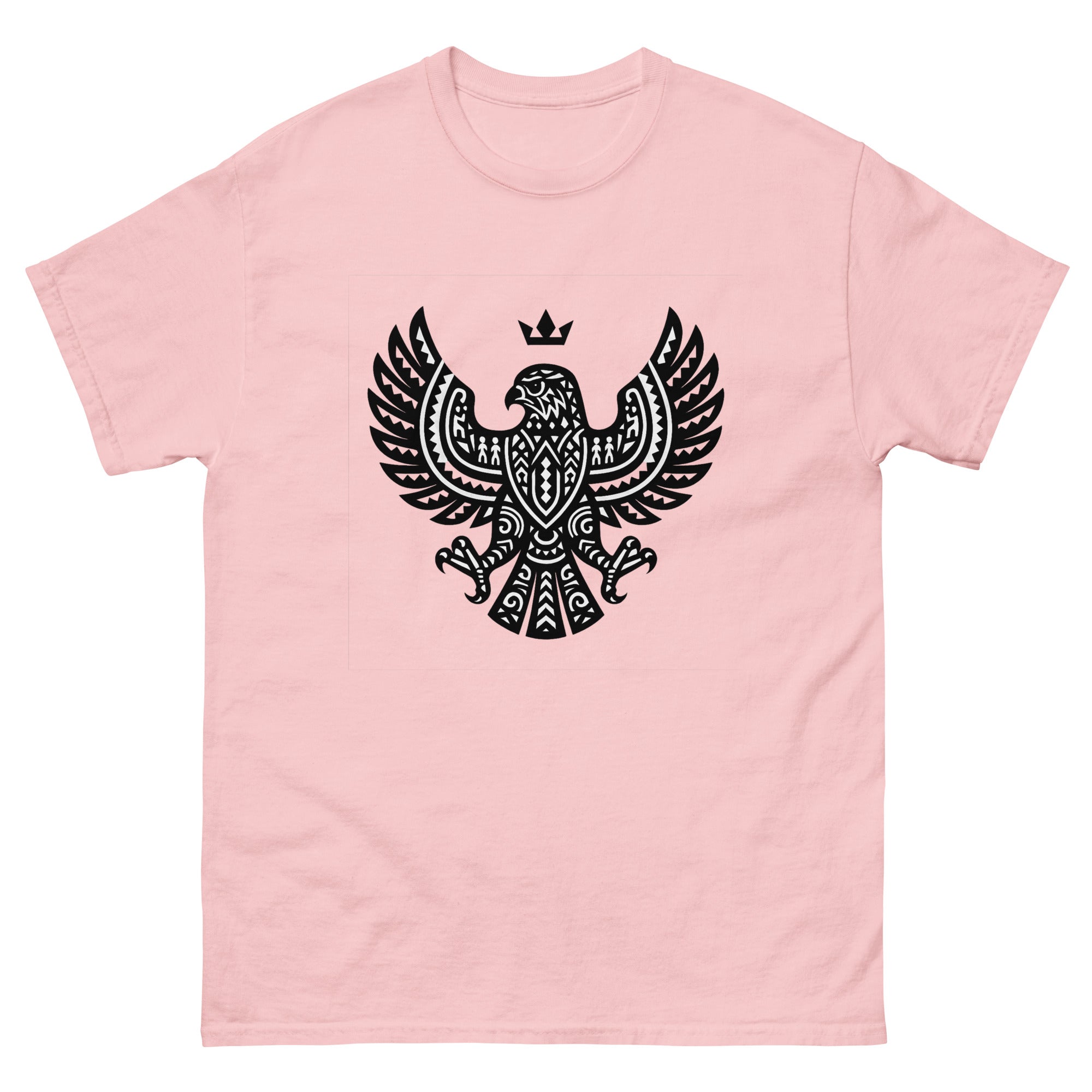 Io Hawk Hawaiian t-shirt design on a Light Pink unisex tee