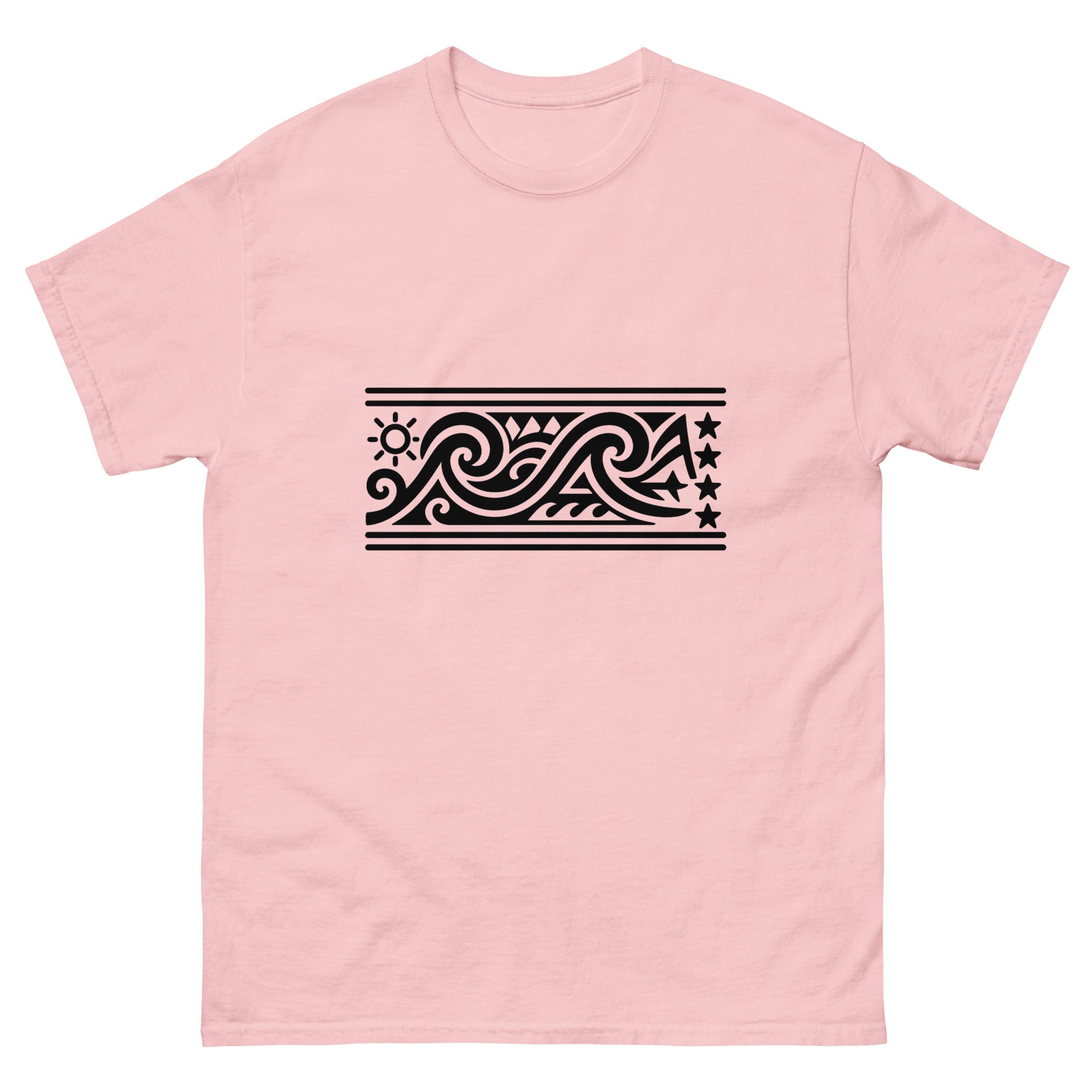 Ocean Wave Band Hawaiian t-shirt design on a Light Pink unisex tee