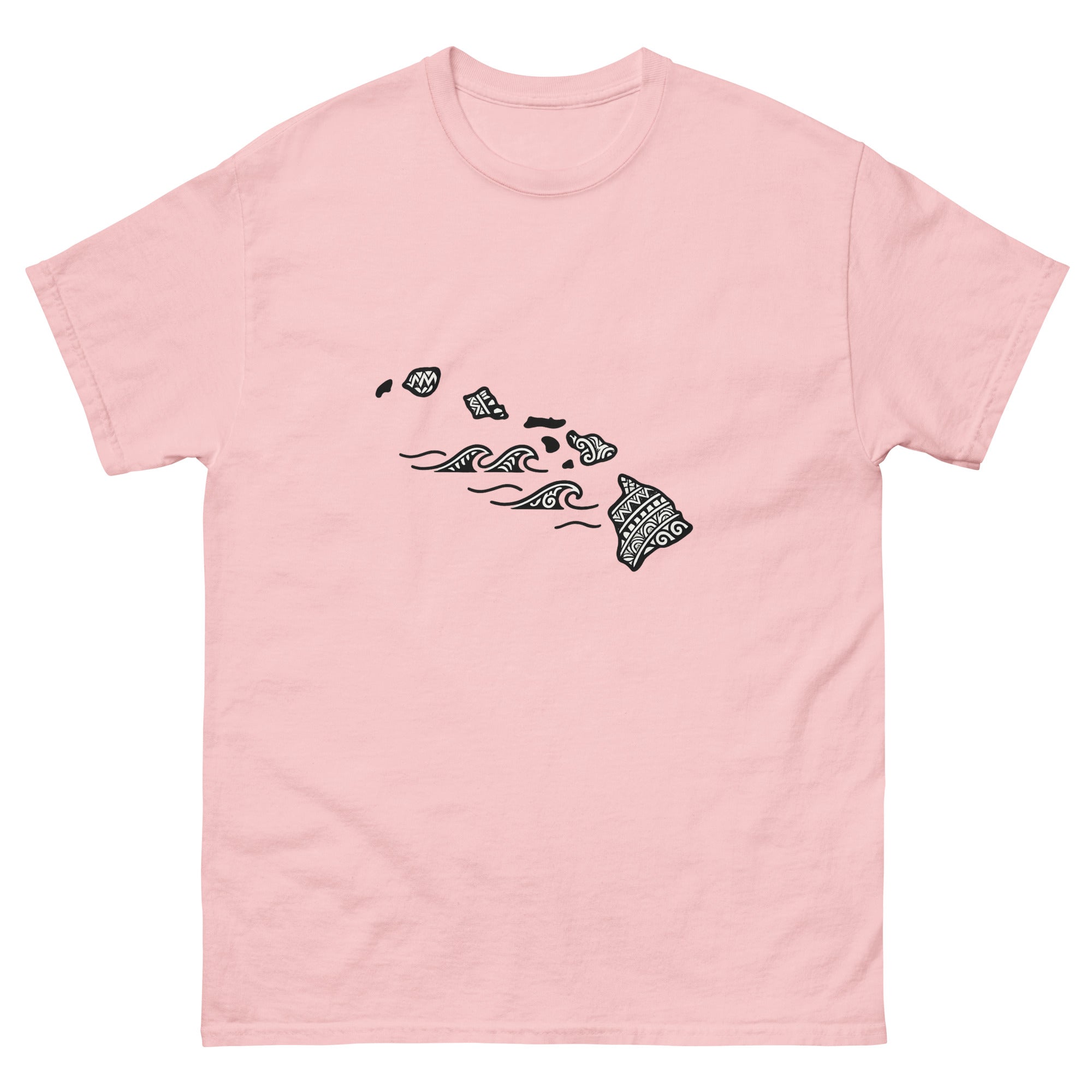Hawaiian Islands Kakau Hawaiian t-shirt design on a Light Pink unisex tee