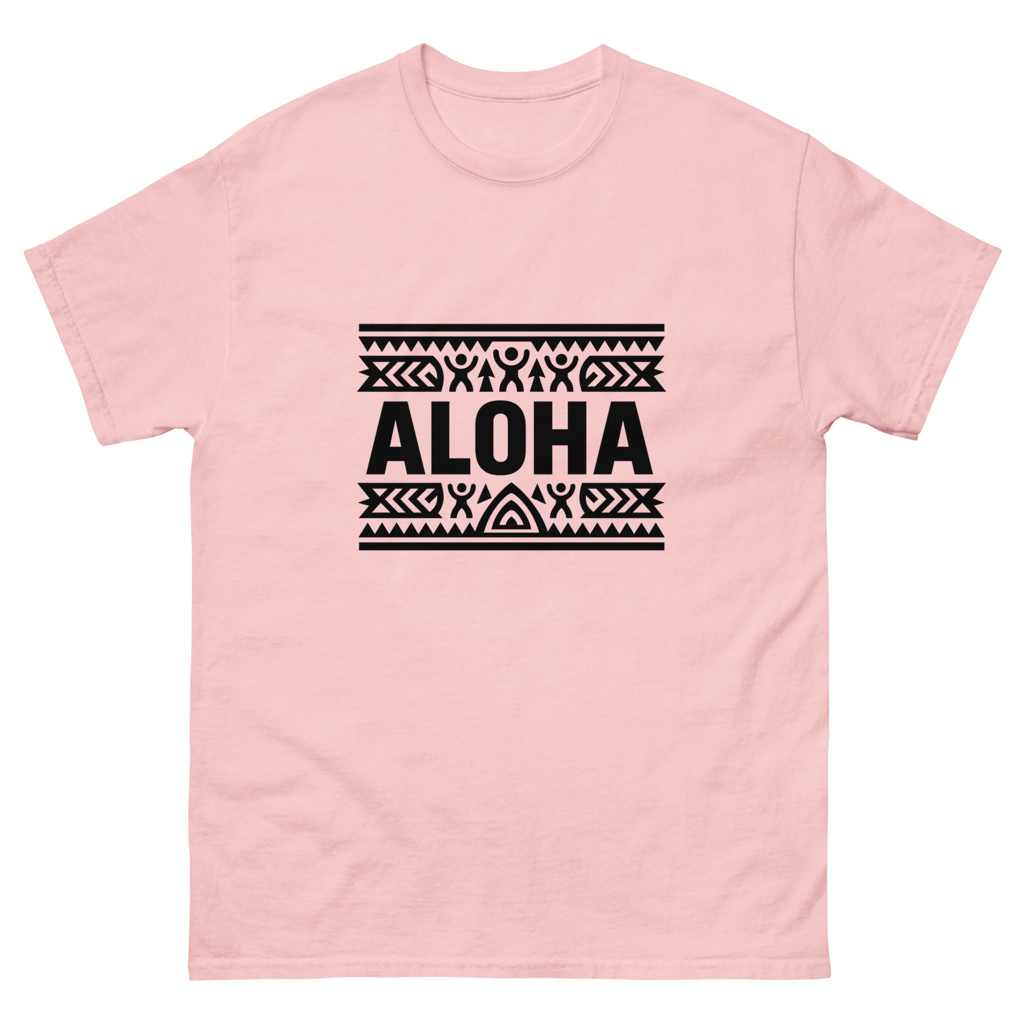 Aloha Pattern Band Hawaiian t-shirt design on a Light Pink unisex tee