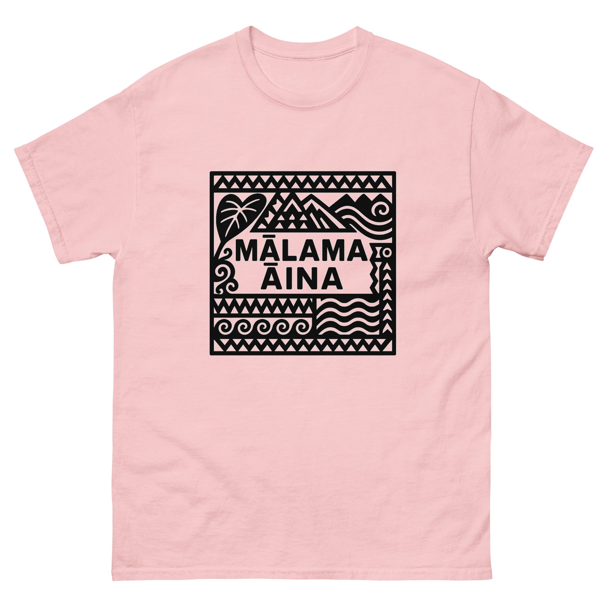 Malama Aina Hawaiian t-shirt design on a Light Pink unisex tee