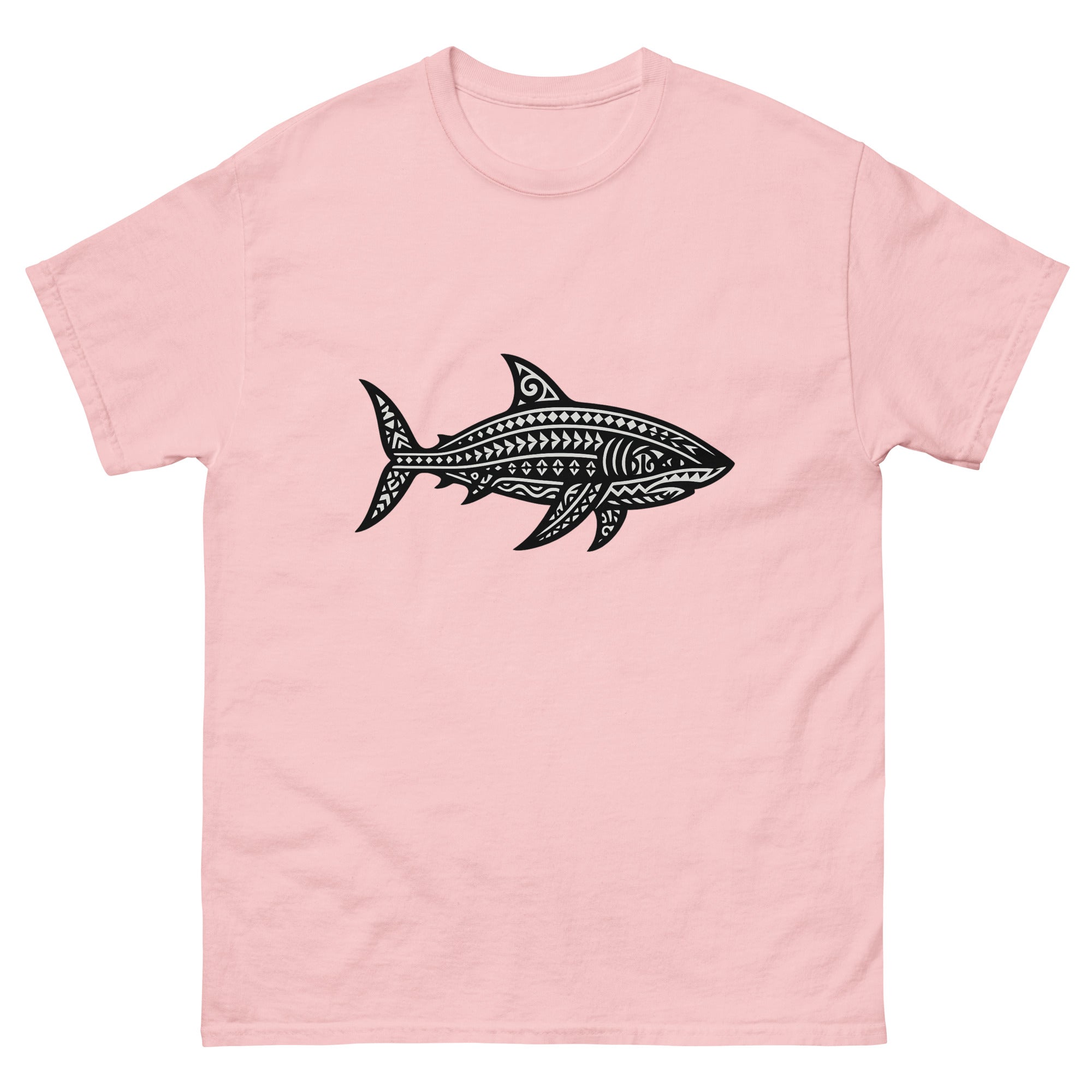 Mano Kakau Hawaiian t-shirt design on a Light Pink unisex tee