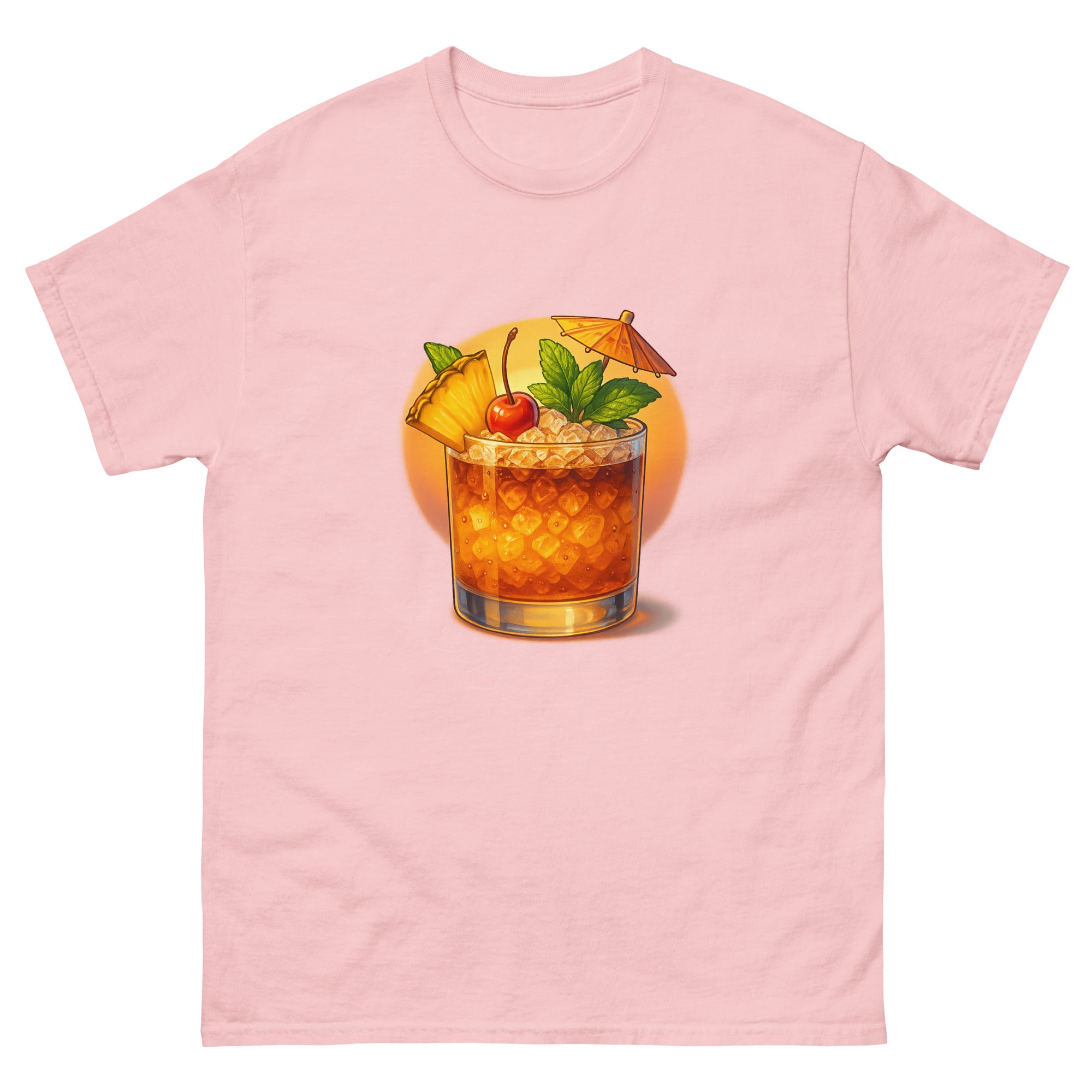 Mai Tai Hawaiian t-shirt design on a Light Pink unisex tee