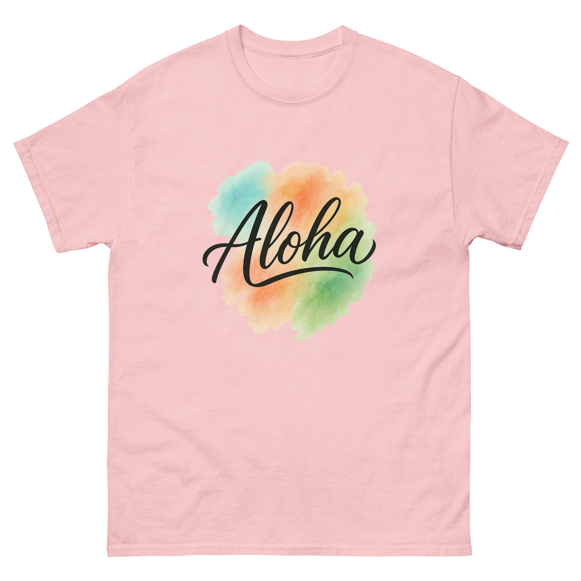 Aloha Spirit Type Hawaiian t-shirt design on a Light Pink unisex tee