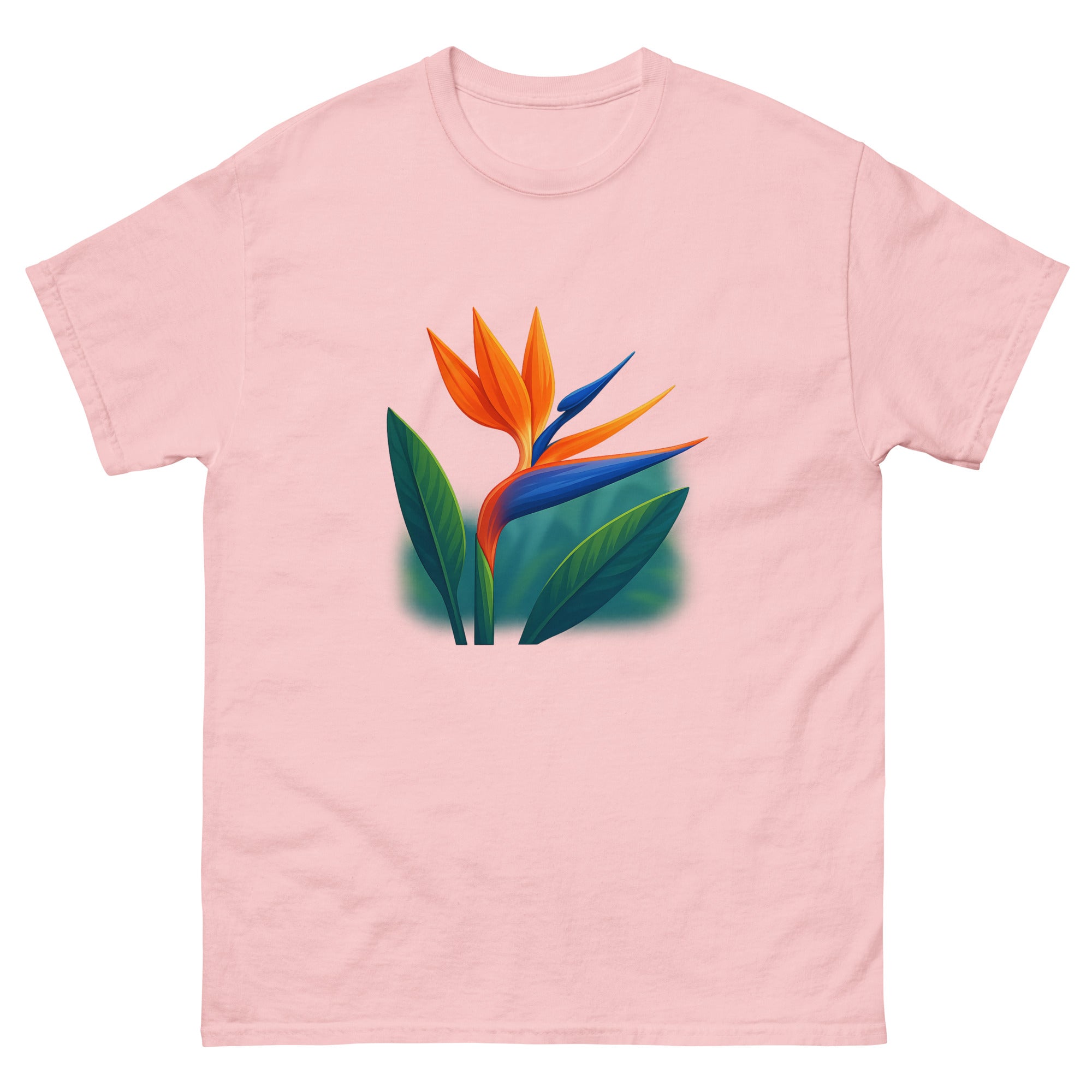 Bird Of Paradise Hawaiian t-shirt design on a Light Pink unisex tee