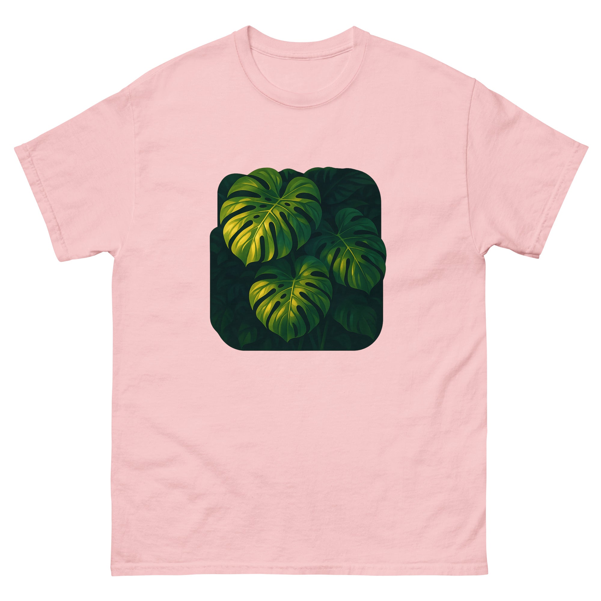 Monstera And Light Hawaiian t-shirt design on a Light Pink unisex tee