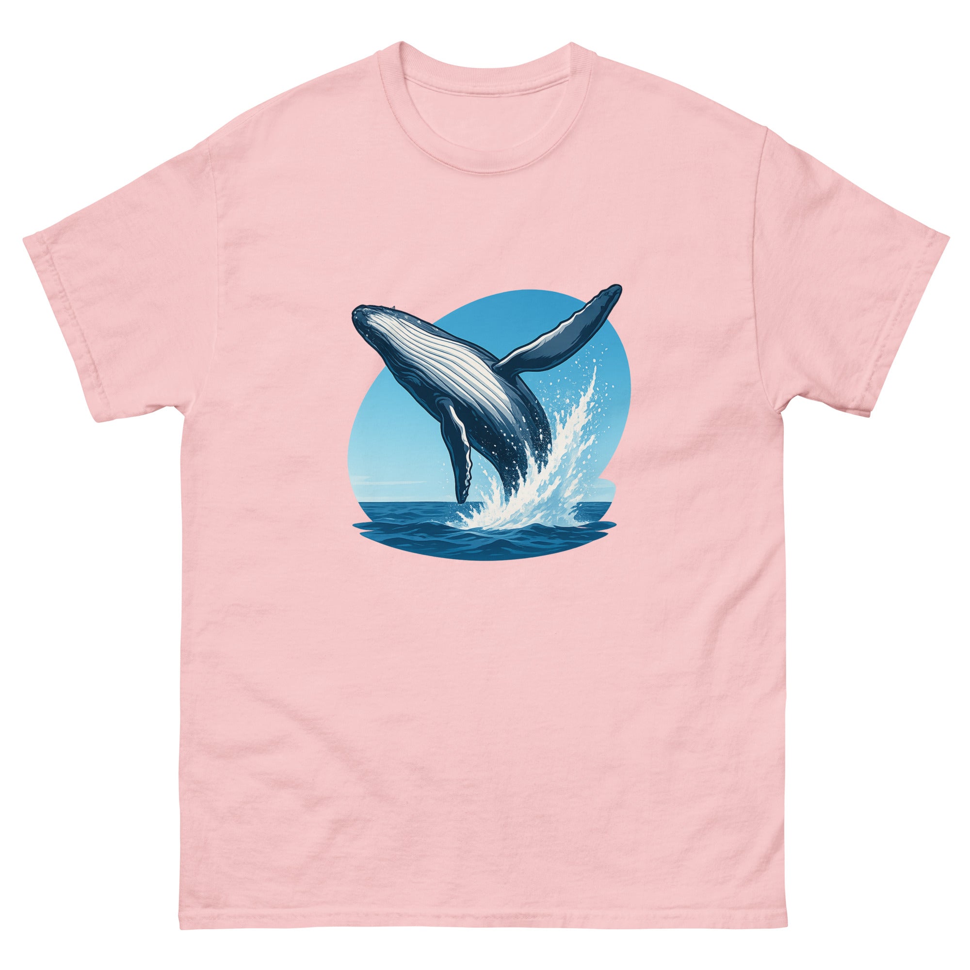 Whale Breach Hawaiian t-shirt design on a Light Pink unisex tee