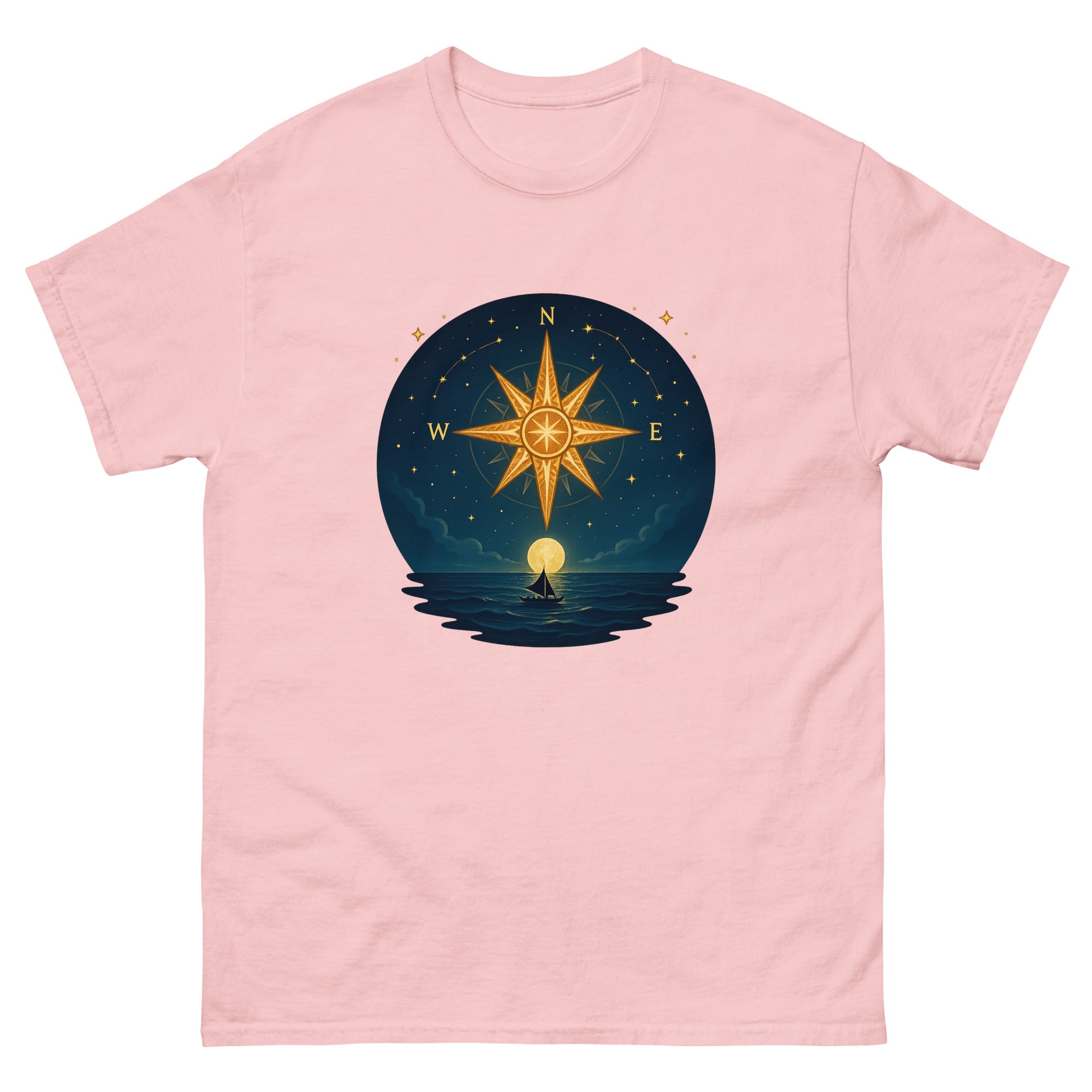 Wayfinding Stars Hawaiian t-shirt design on a Light Pink unisex tee