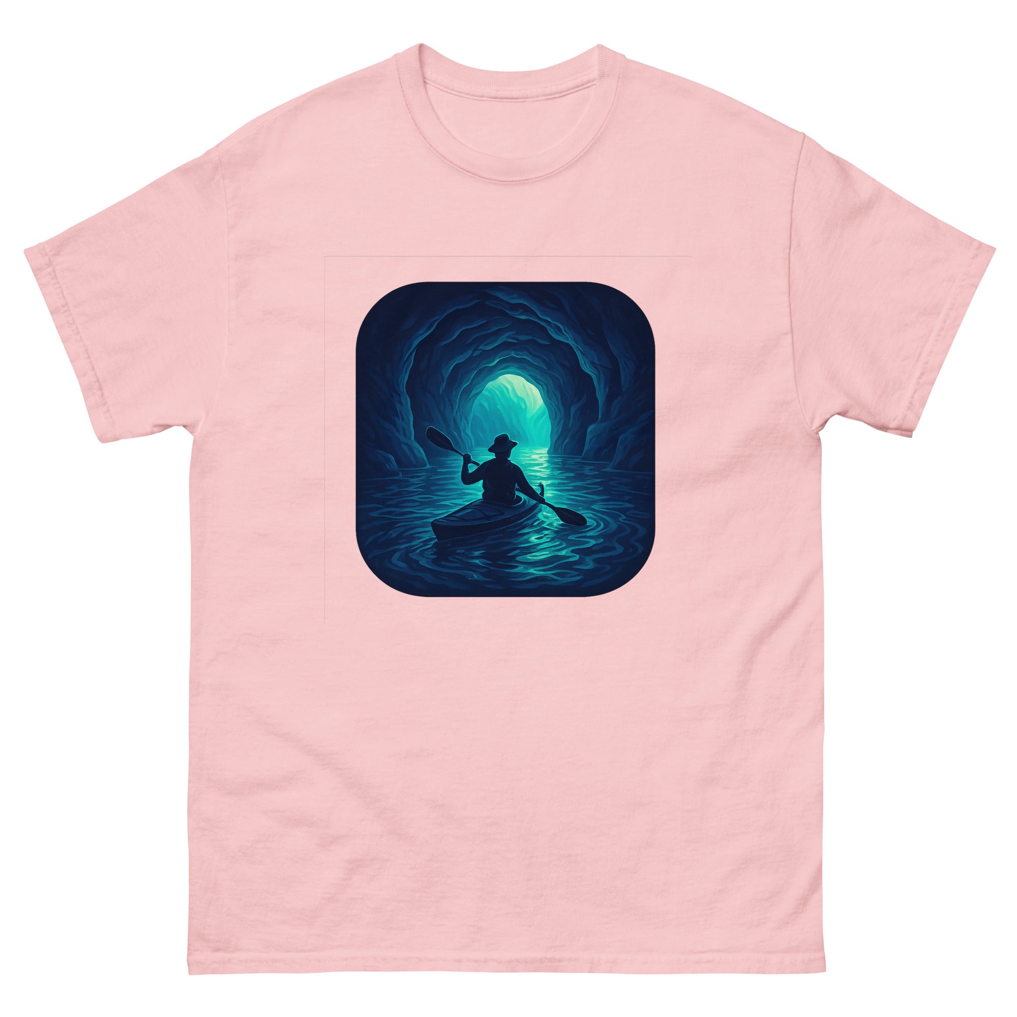 Sea Cave Kayak Hawaiian t-shirt design on a Light Pink unisex tee
