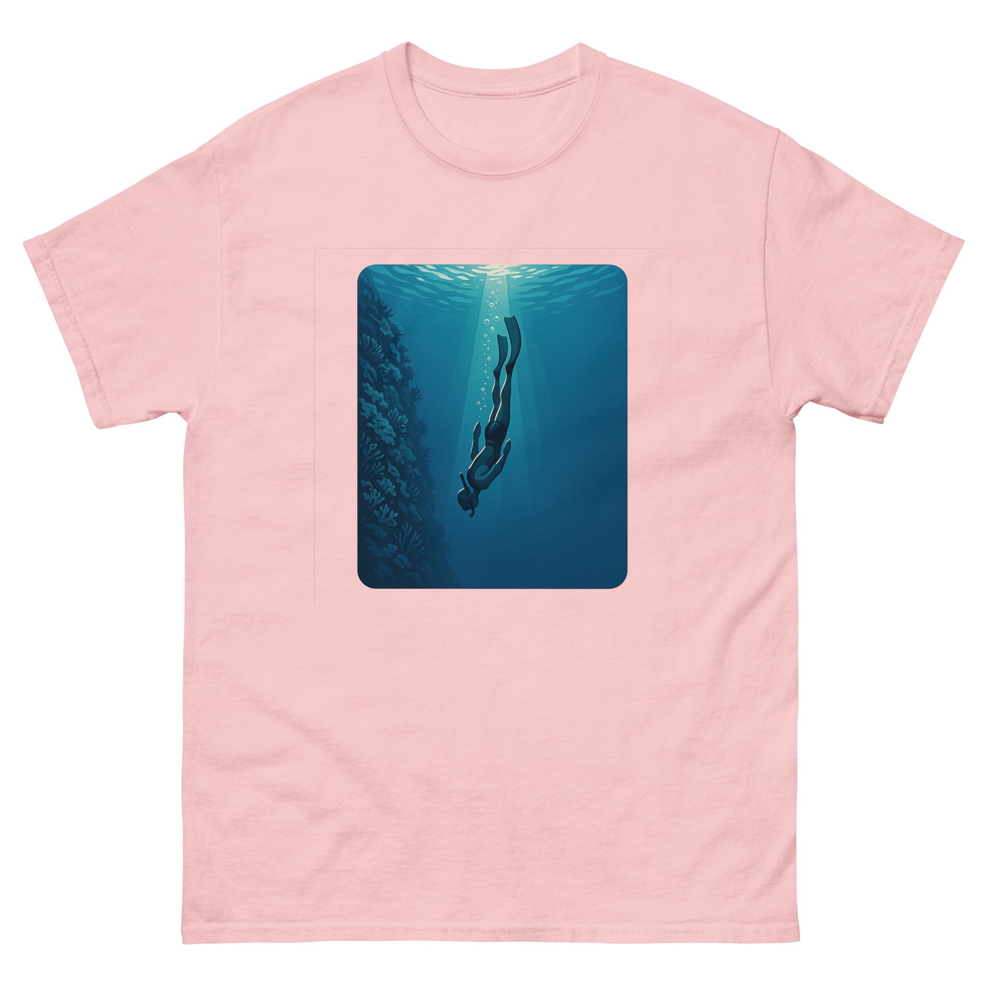 Free Diver Hawaiian t-shirt design on a Light Pink unisex tee