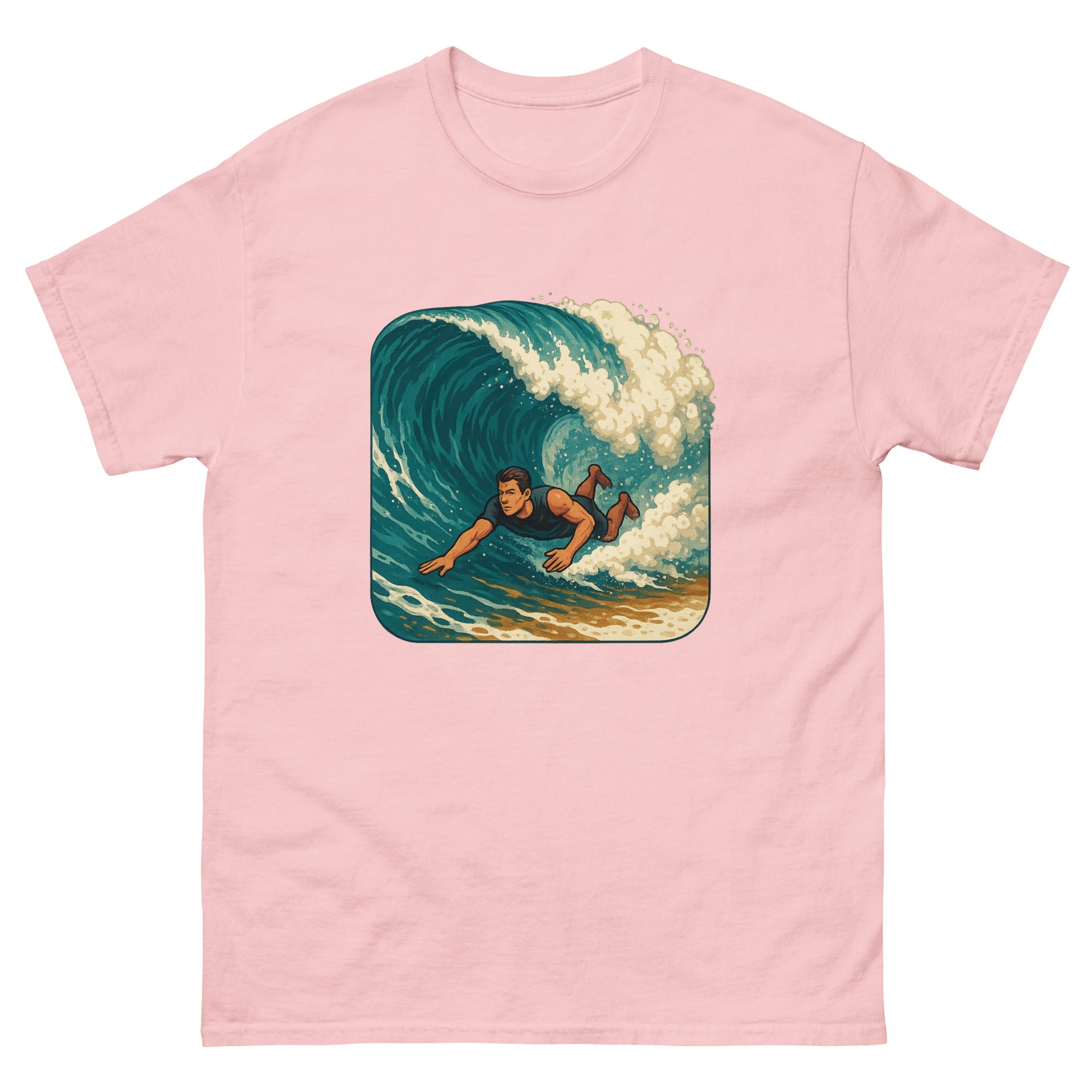 Bodysurf Shorebreak Hawaiian t-shirt design on a Light Pink unisex tee