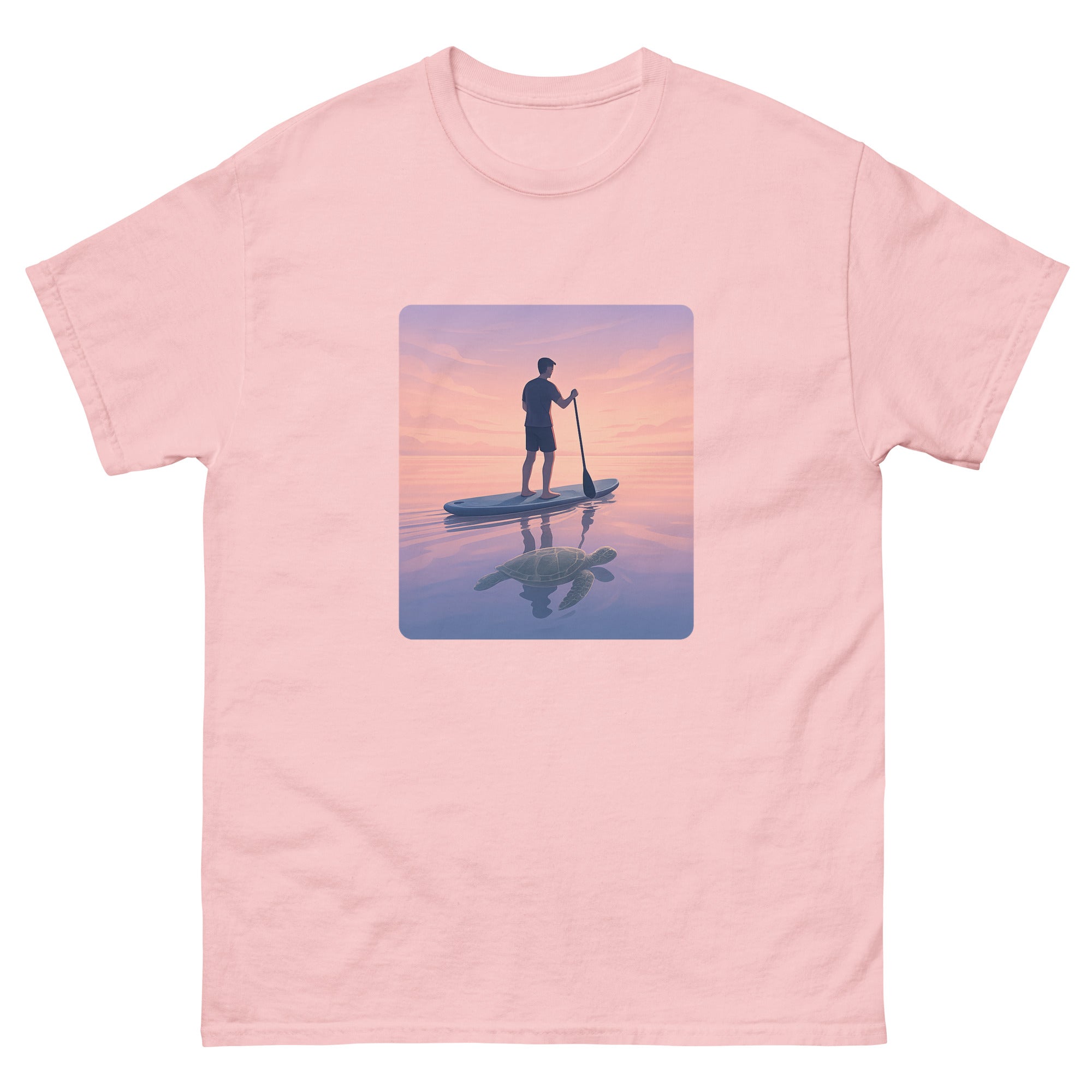 Sup At Dawn Hawaiian t-shirt design on a Light Pink unisex tee