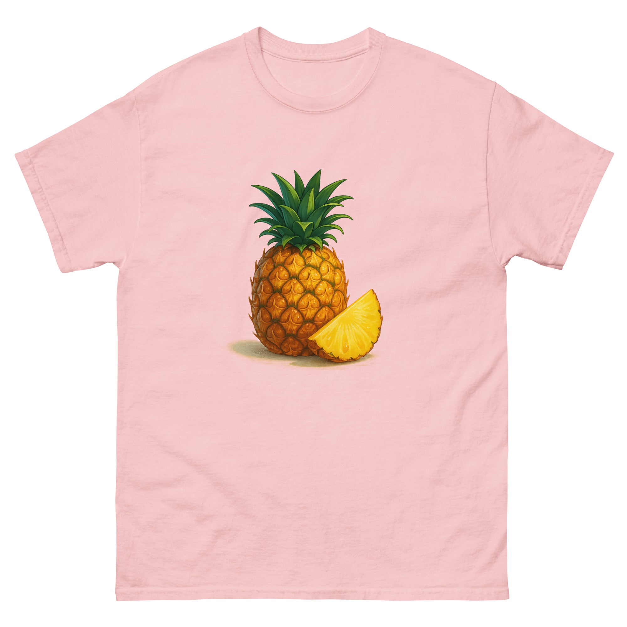 Pineapple Still Life Hawaiian t-shirt design on a Light Pink unisex tee