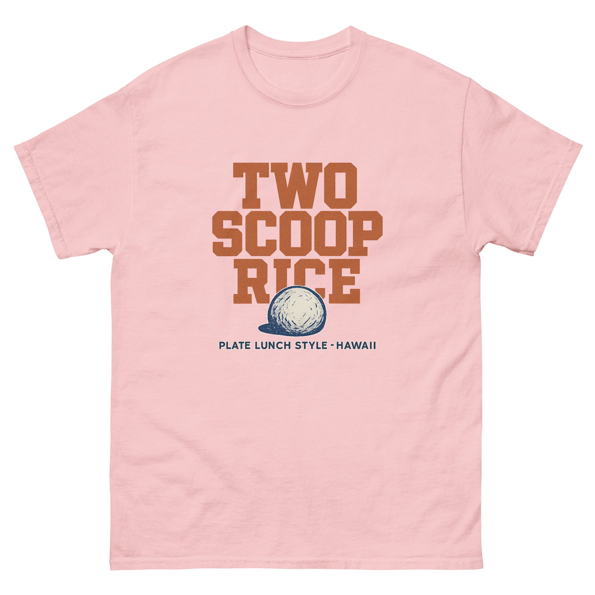Two Scoop Rice Hawaiian t-shirt design on a Light Pink unisex tee