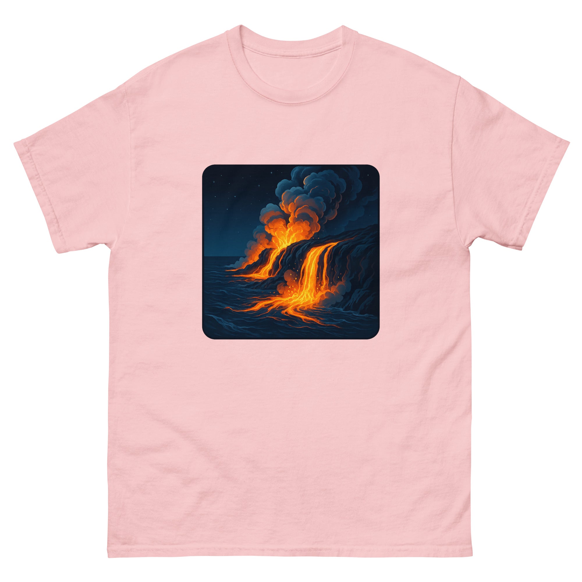 Volcano Glow Hawaiian t-shirt design on a Light Pink unisex tee
