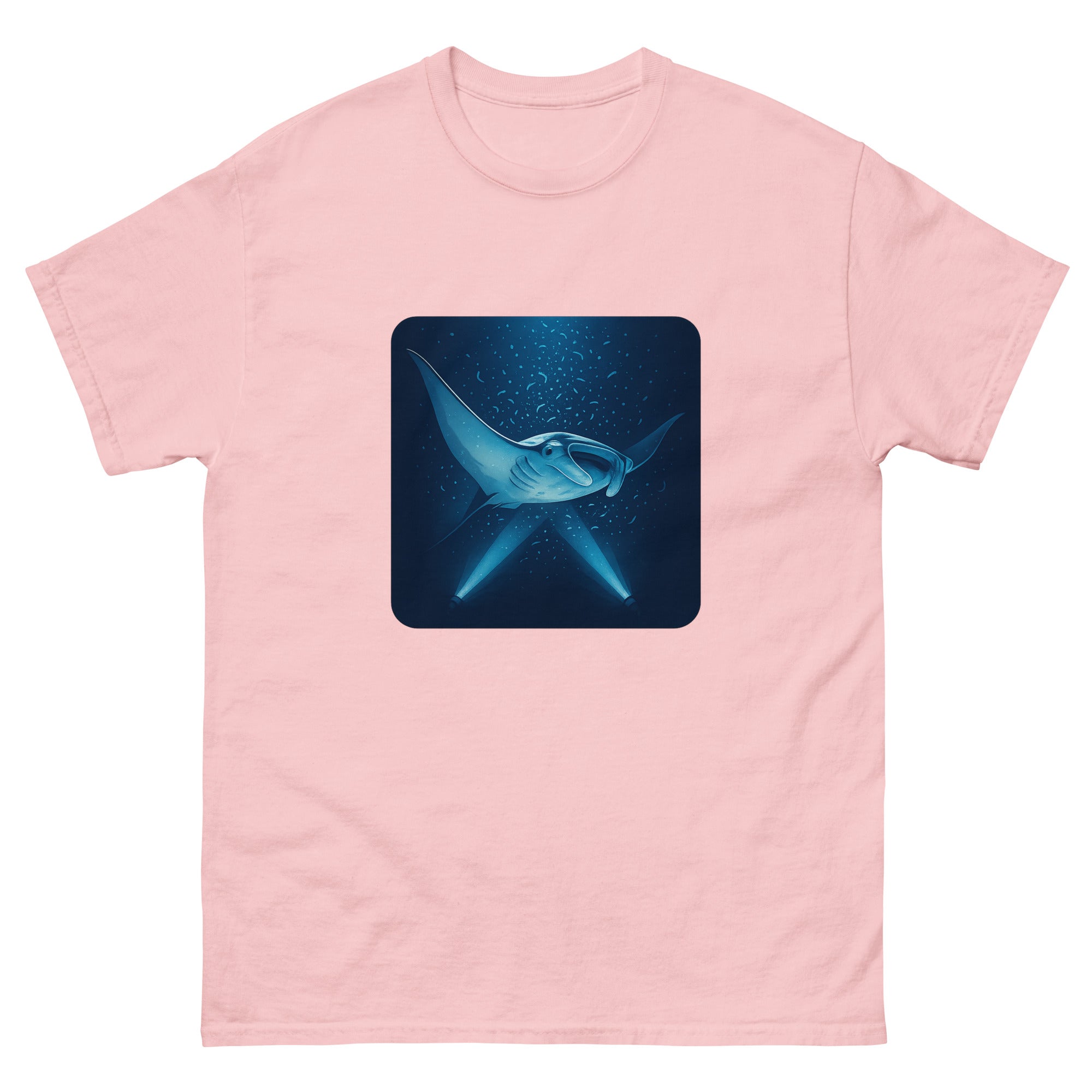 Manta Ray Night Dive Hawaiian t-shirt design on a Light Pink unisex tee
