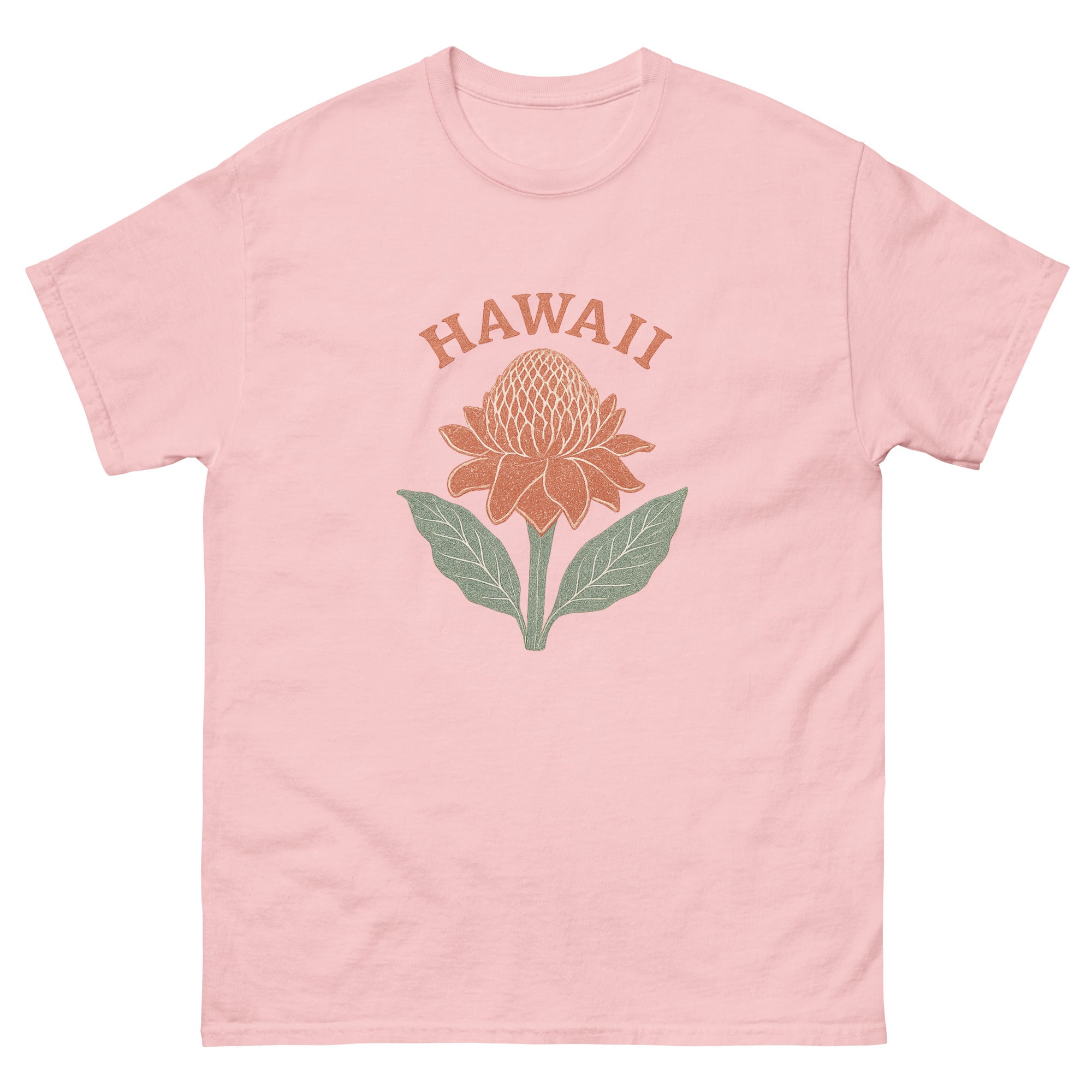 Red Ginger Hawaiian t-shirt design on a Light Pink unisex tee