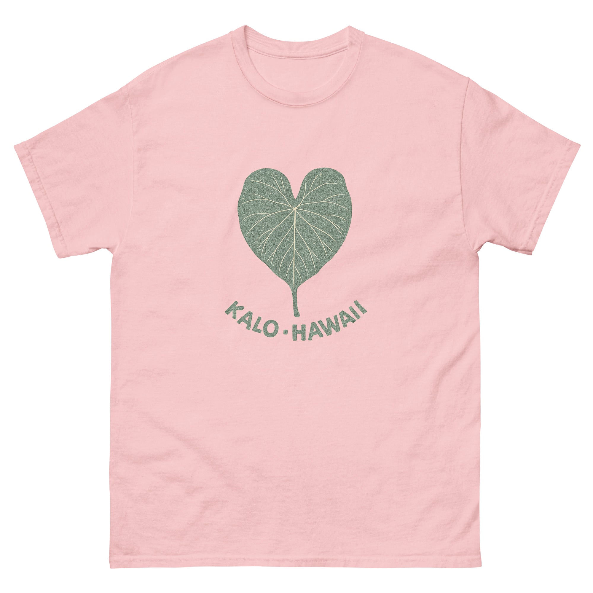 Kalo Taro Leaf Hawaiian t-shirt design on a Light Pink unisex tee