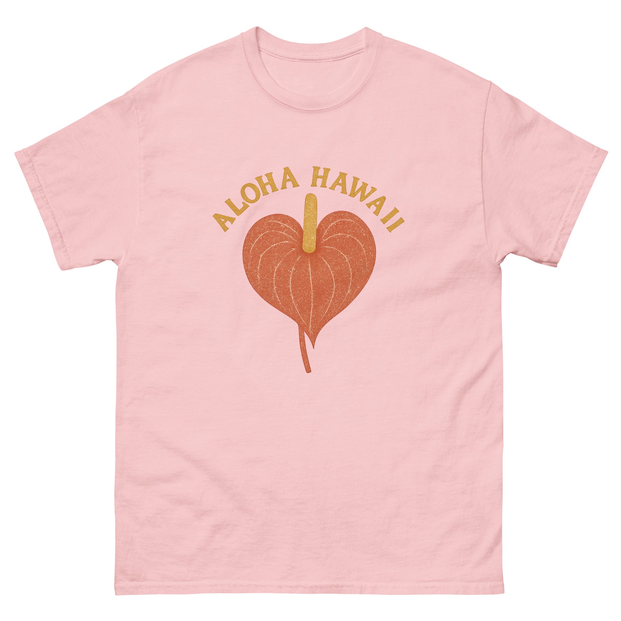 Anthurium Hawaiian t-shirt design on a Light Pink unisex tee