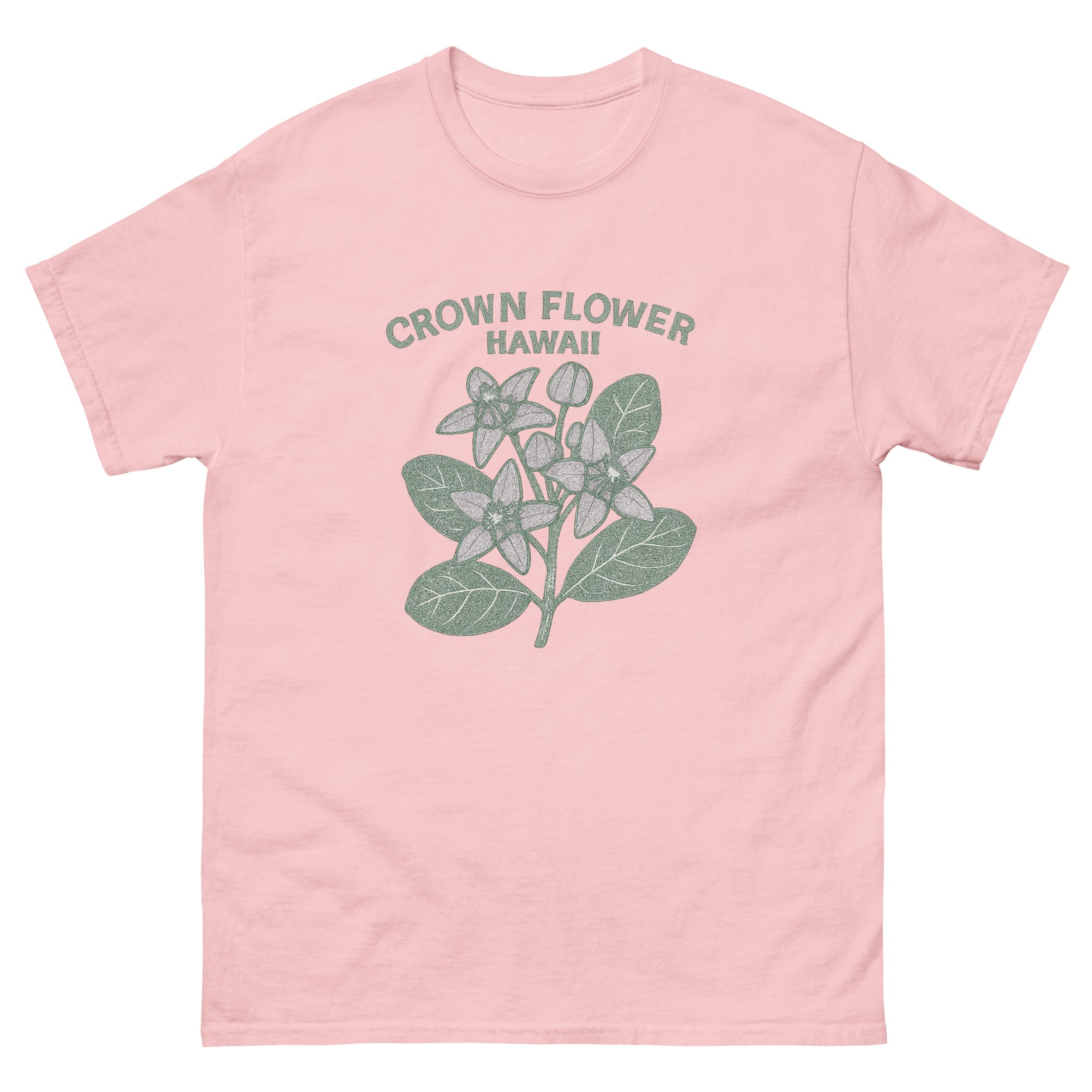 Crown Flower Hawaiian t-shirt design on a Light Pink unisex tee