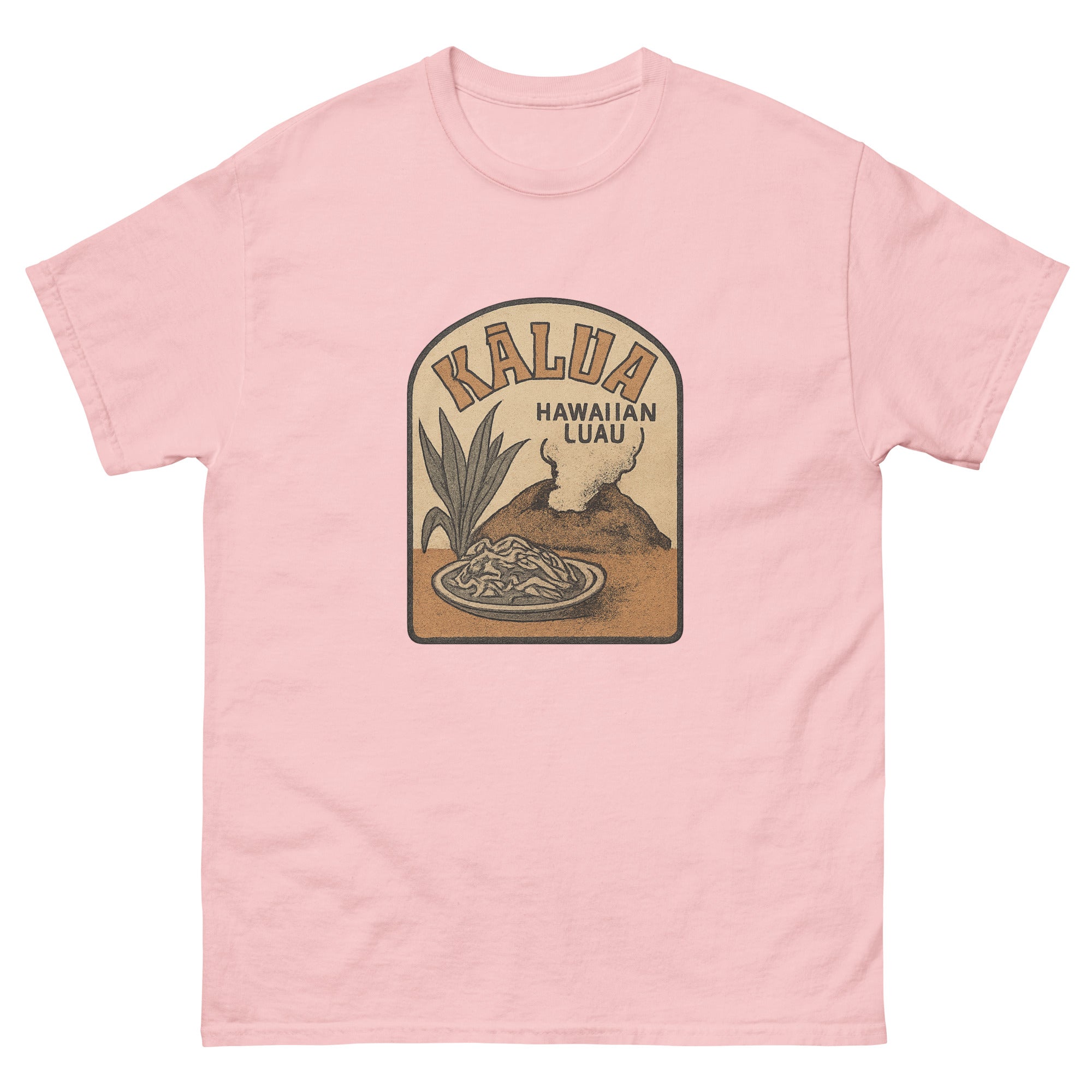 Kalua Pig Hawaiian t-shirt design on a Light Pink unisex tee