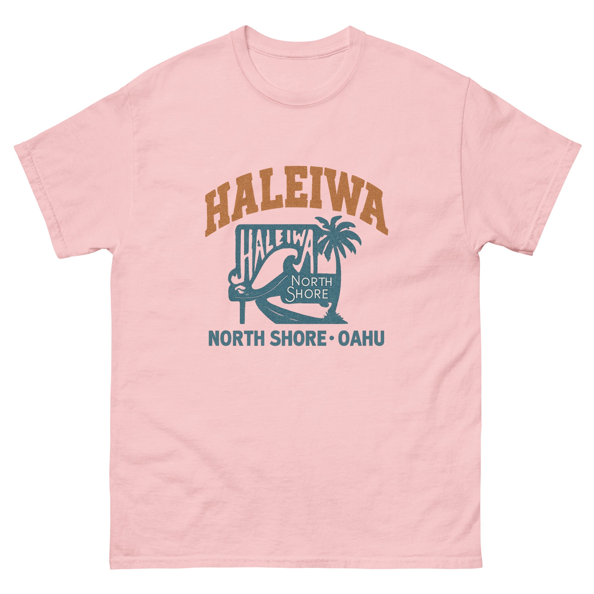 Haleiwa Hawaiian t-shirt design on a Light Pink unisex tee