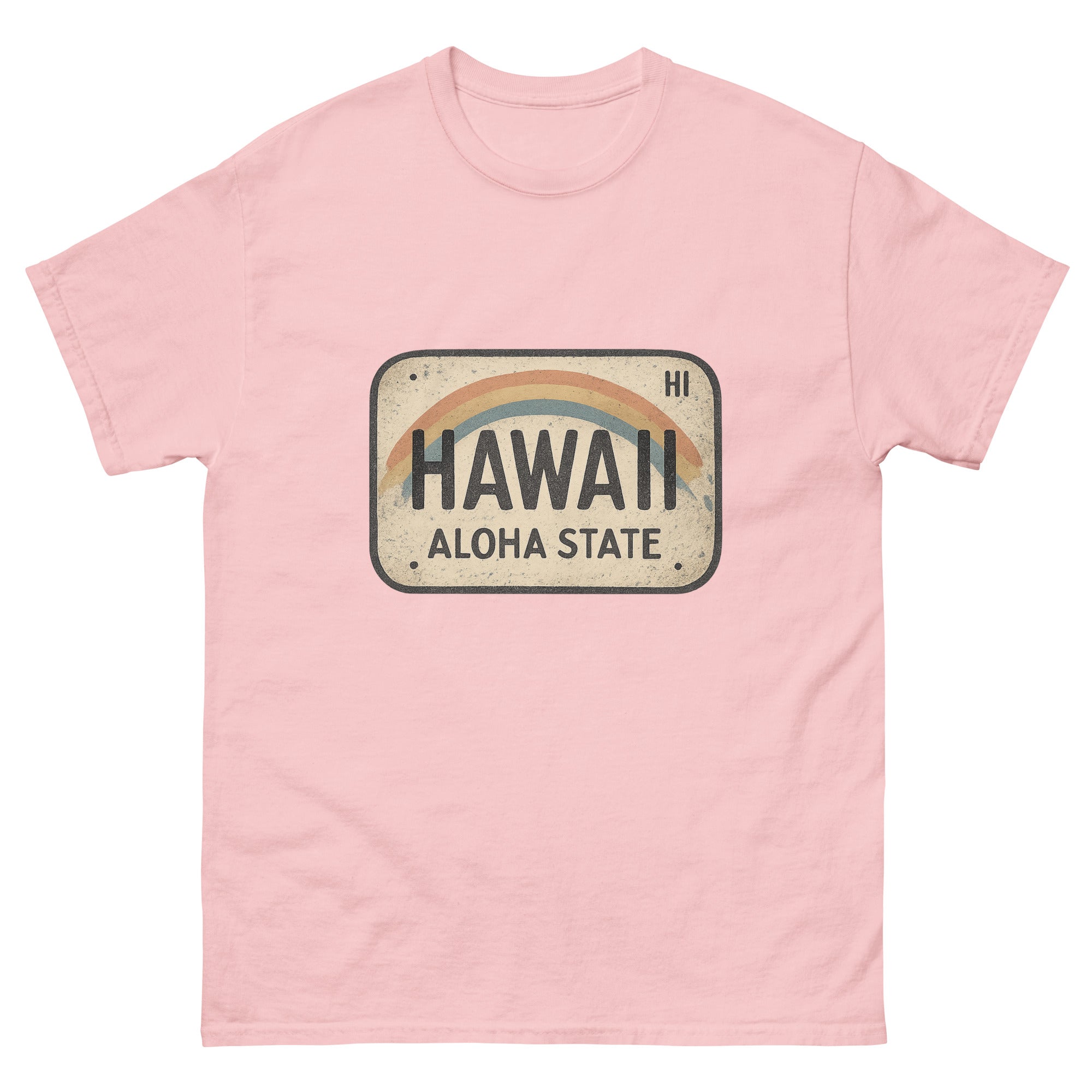 Hawaii License Plate Hawaiian t-shirt design on a Light Pink unisex tee
