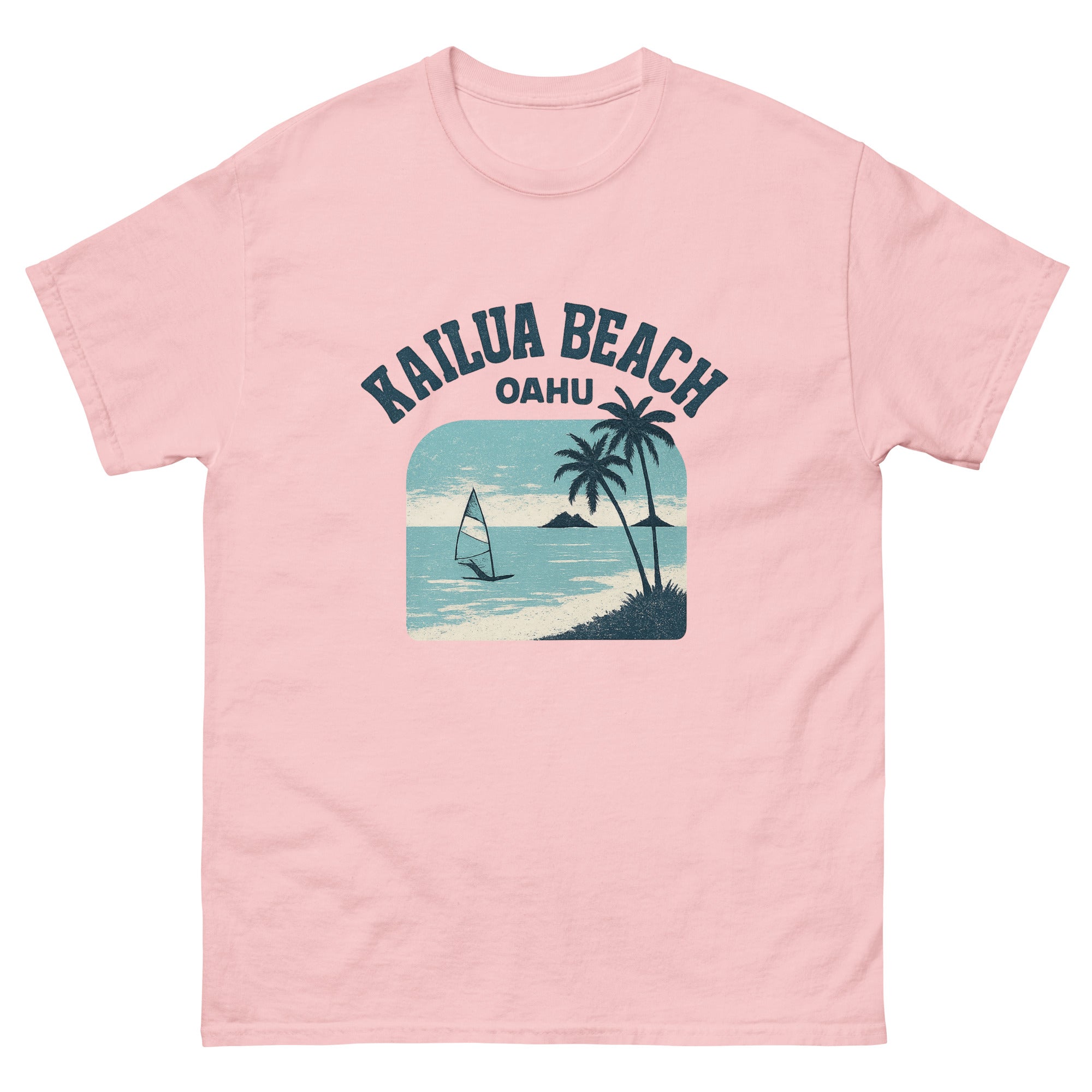 Kailua Beach Hawaiian t-shirt design on a Light Pink unisex tee