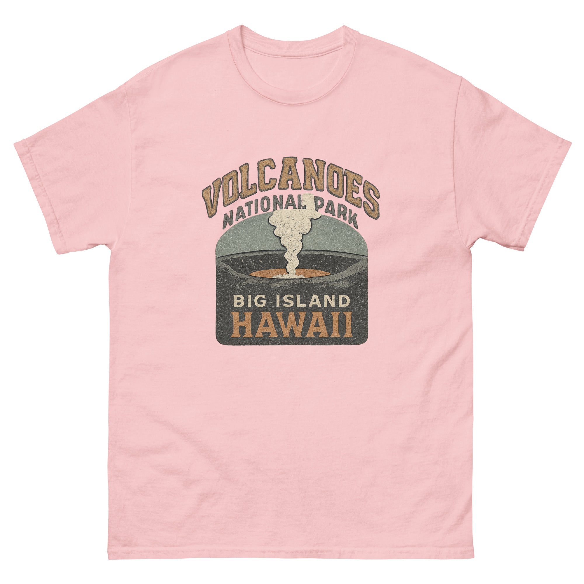 Volcanoes National Park Hawaiian t-shirt design on a Light Pink unisex tee