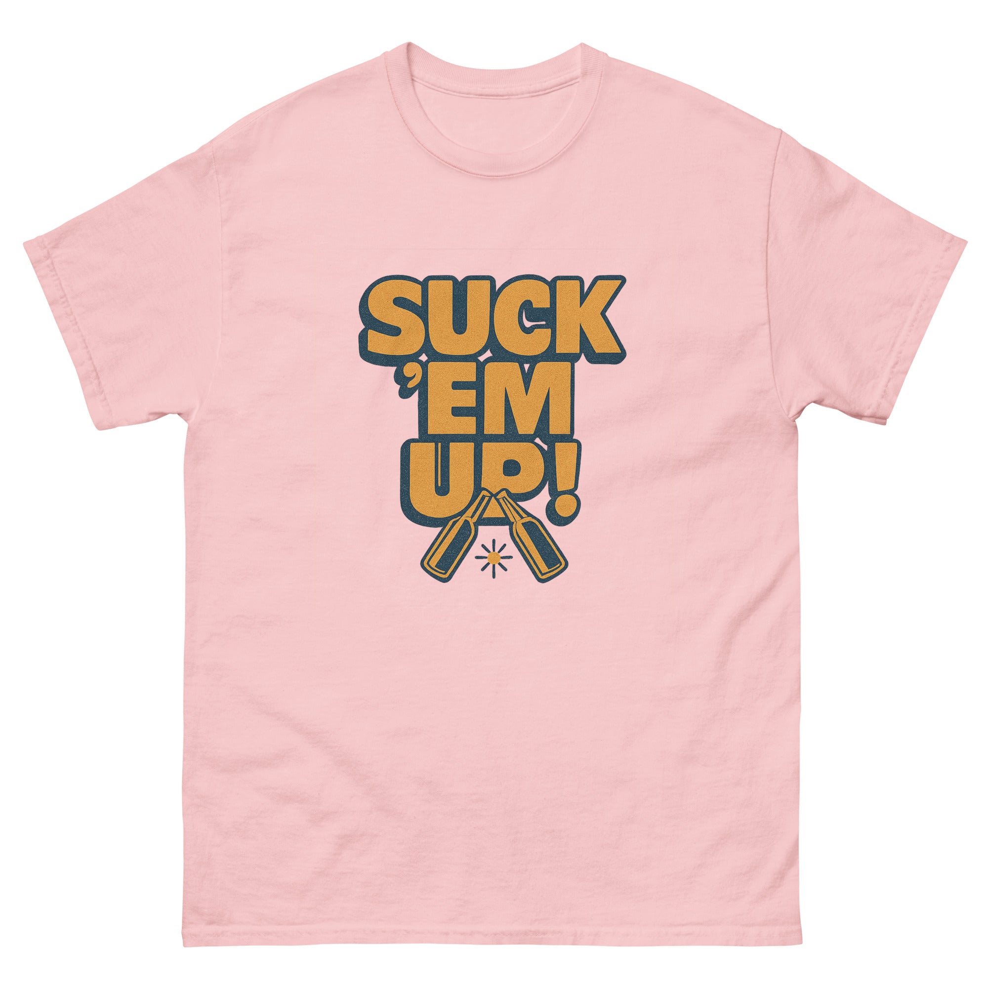 Suck Em Up Hawaiian t-shirt design on a Light Pink unisex tee