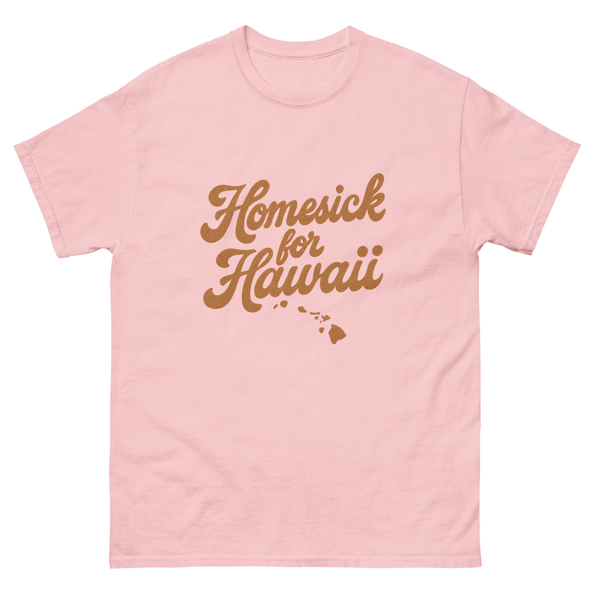 Homesick For Hawaii Hawaiian t-shirt design on a Light Pink unisex tee