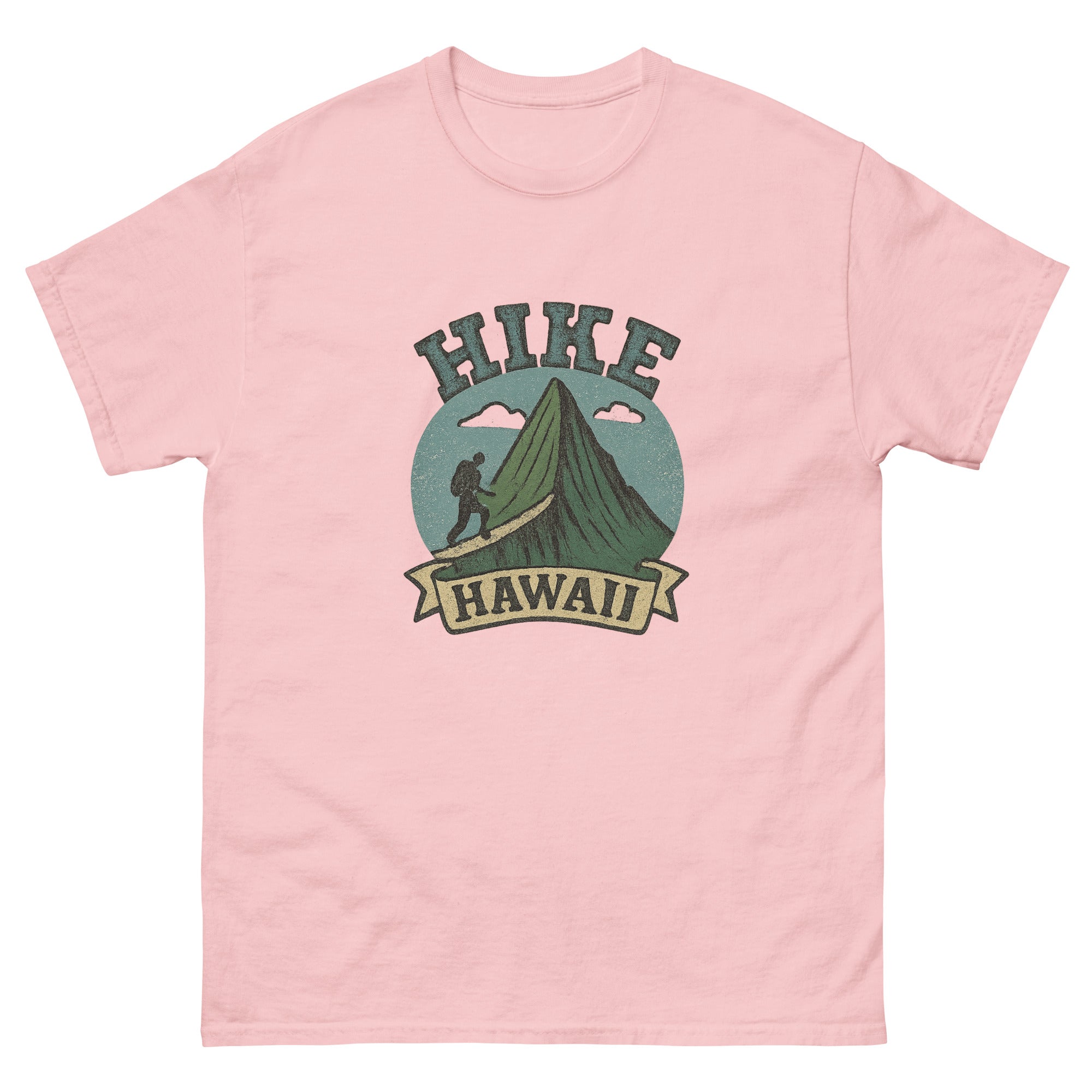Hike Hawaii Hawaiian t-shirt design on a Light Pink unisex tee