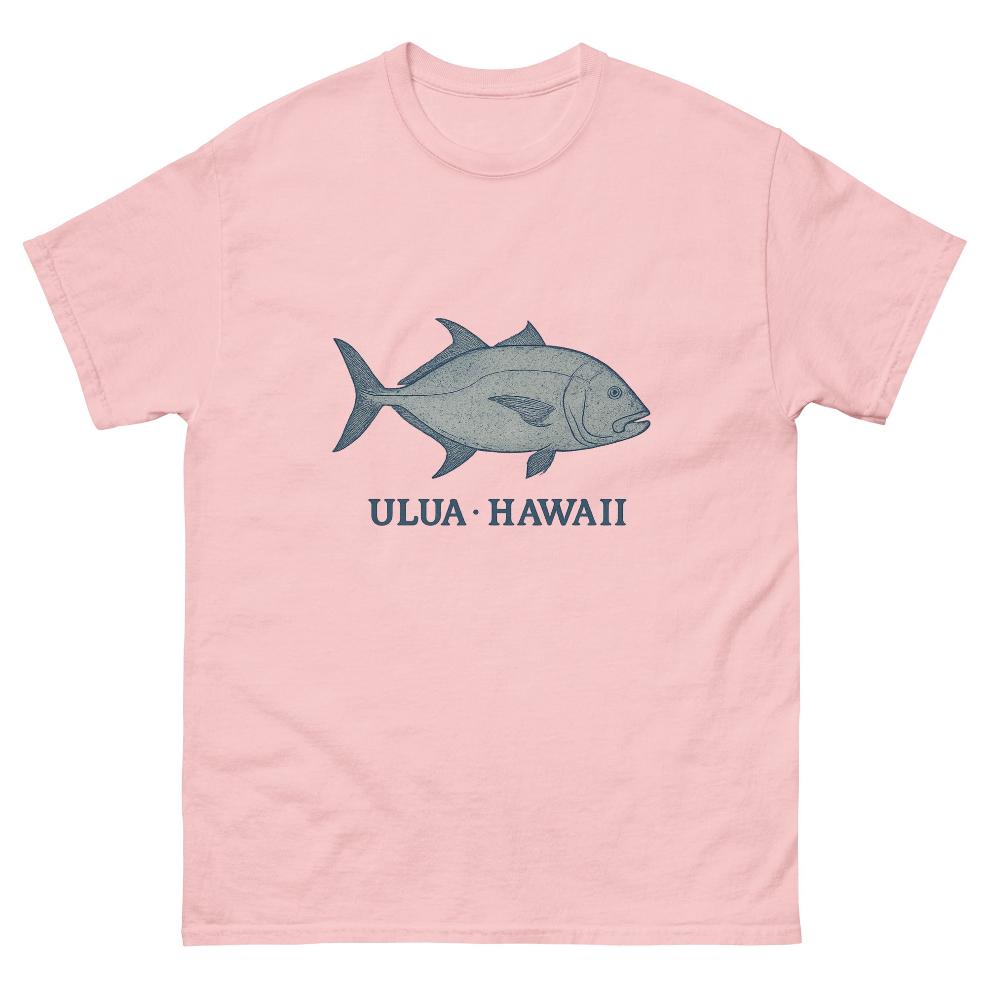 Ulua Hawaiian t-shirt design on a Light Pink unisex tee