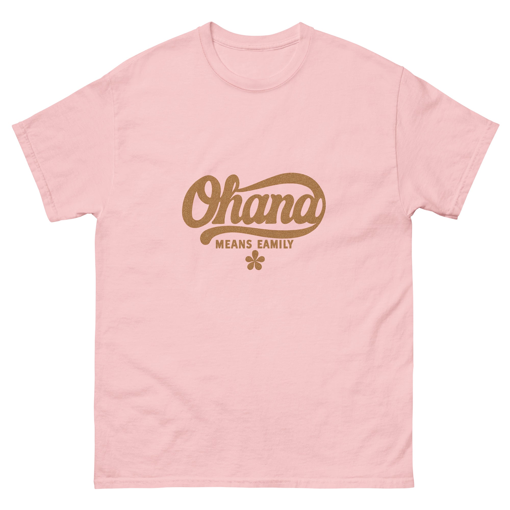 Ohana Hawaiian t-shirt design on a Light Pink unisex tee