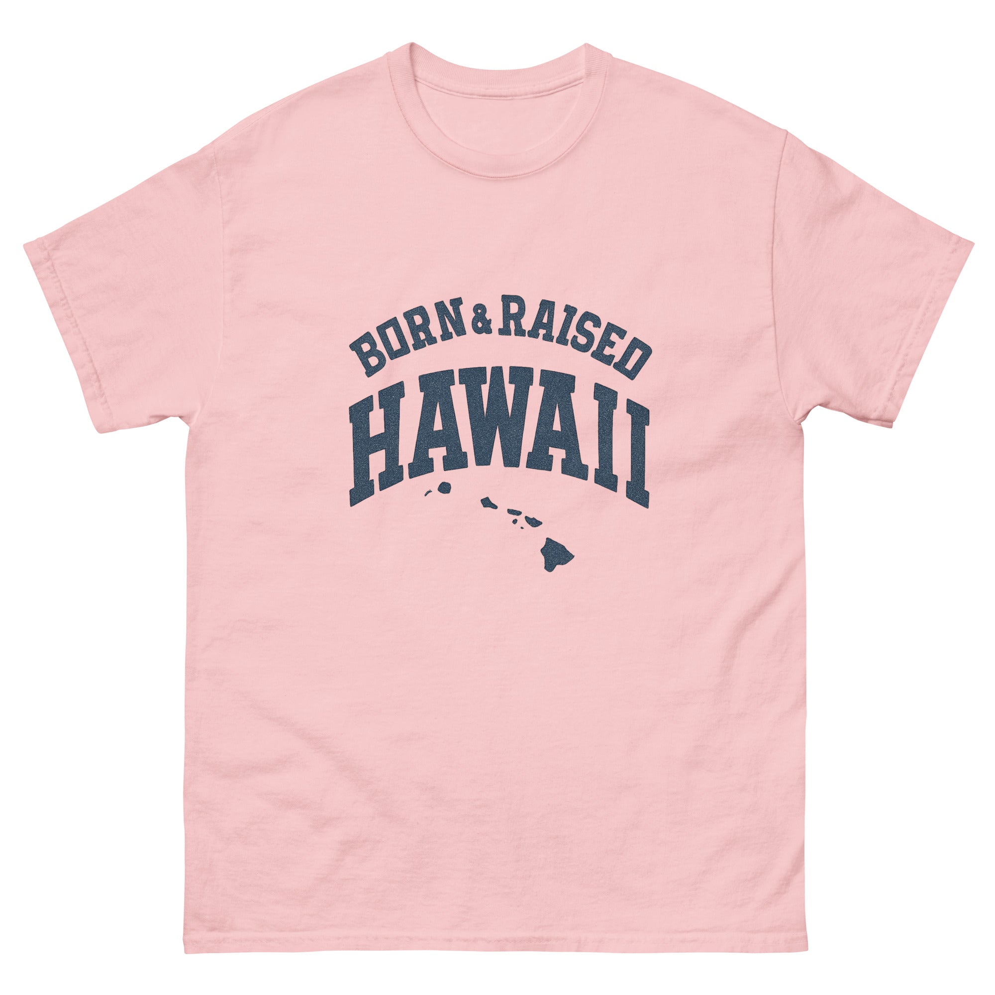 Born And Raised Hawaii Hawaiian t-shirt design on a Light Pink unisex tee