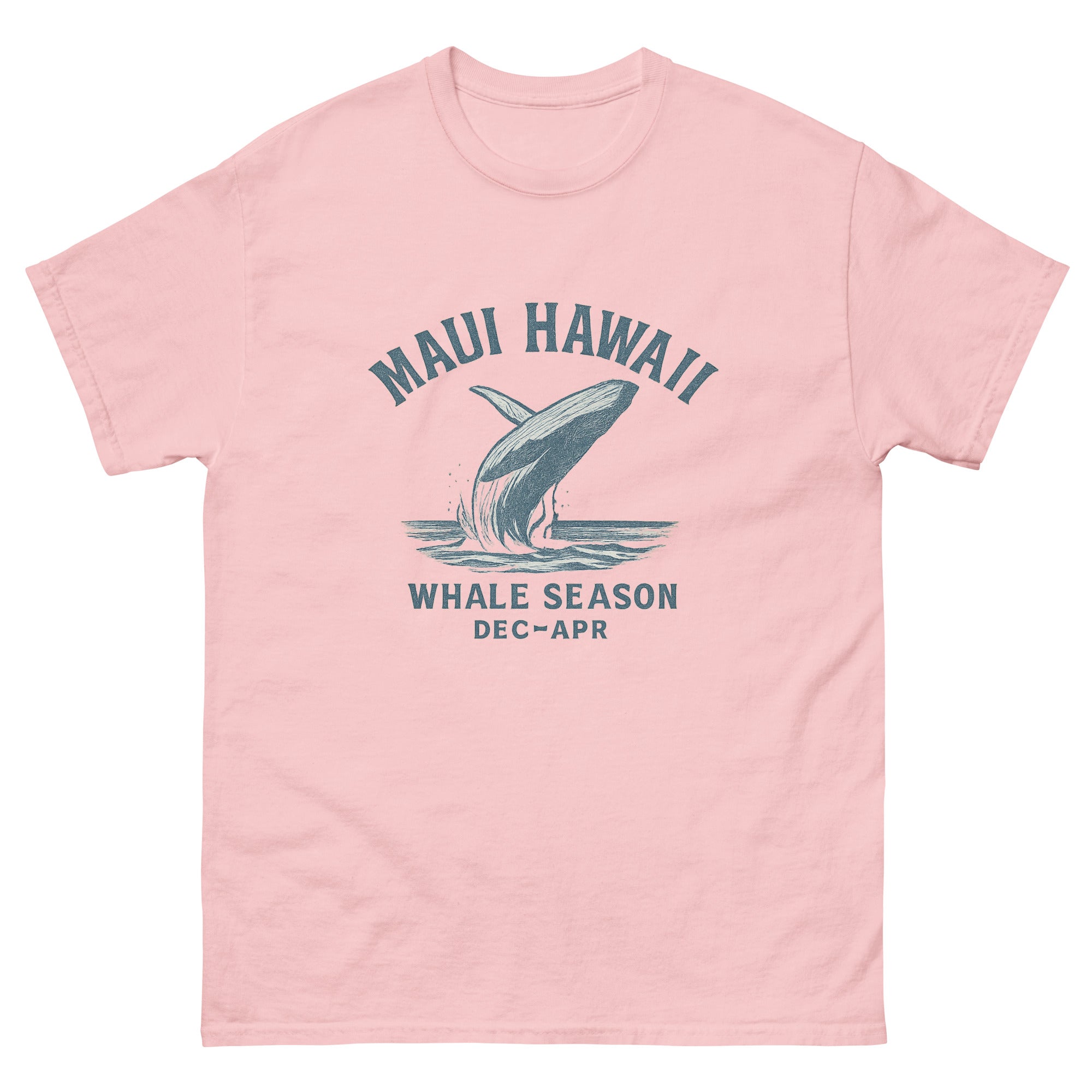Humpback Whale Hawaiian t-shirt design on a Light Pink unisex tee