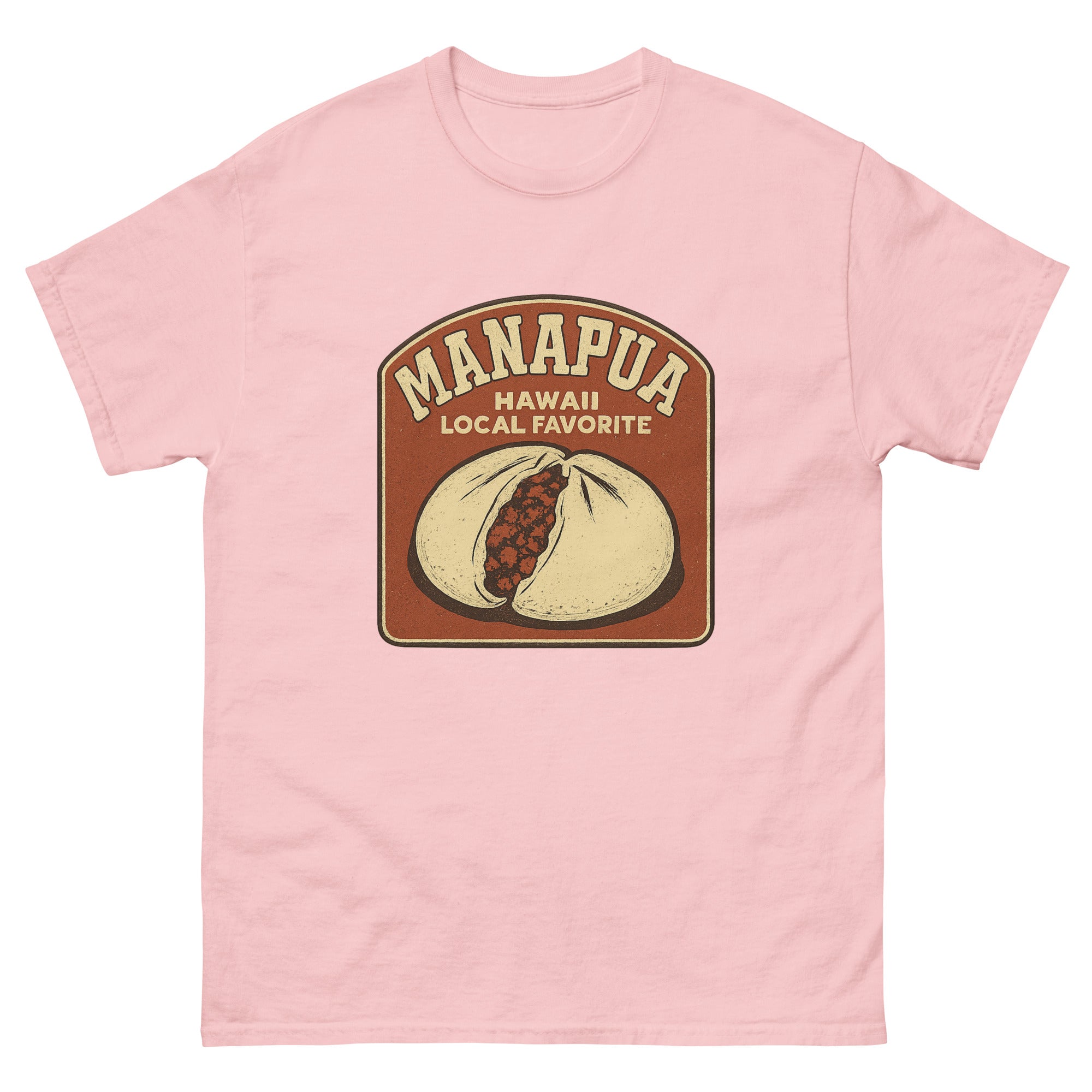Manapua Hawaiian t-shirt design on a Light Pink unisex tee