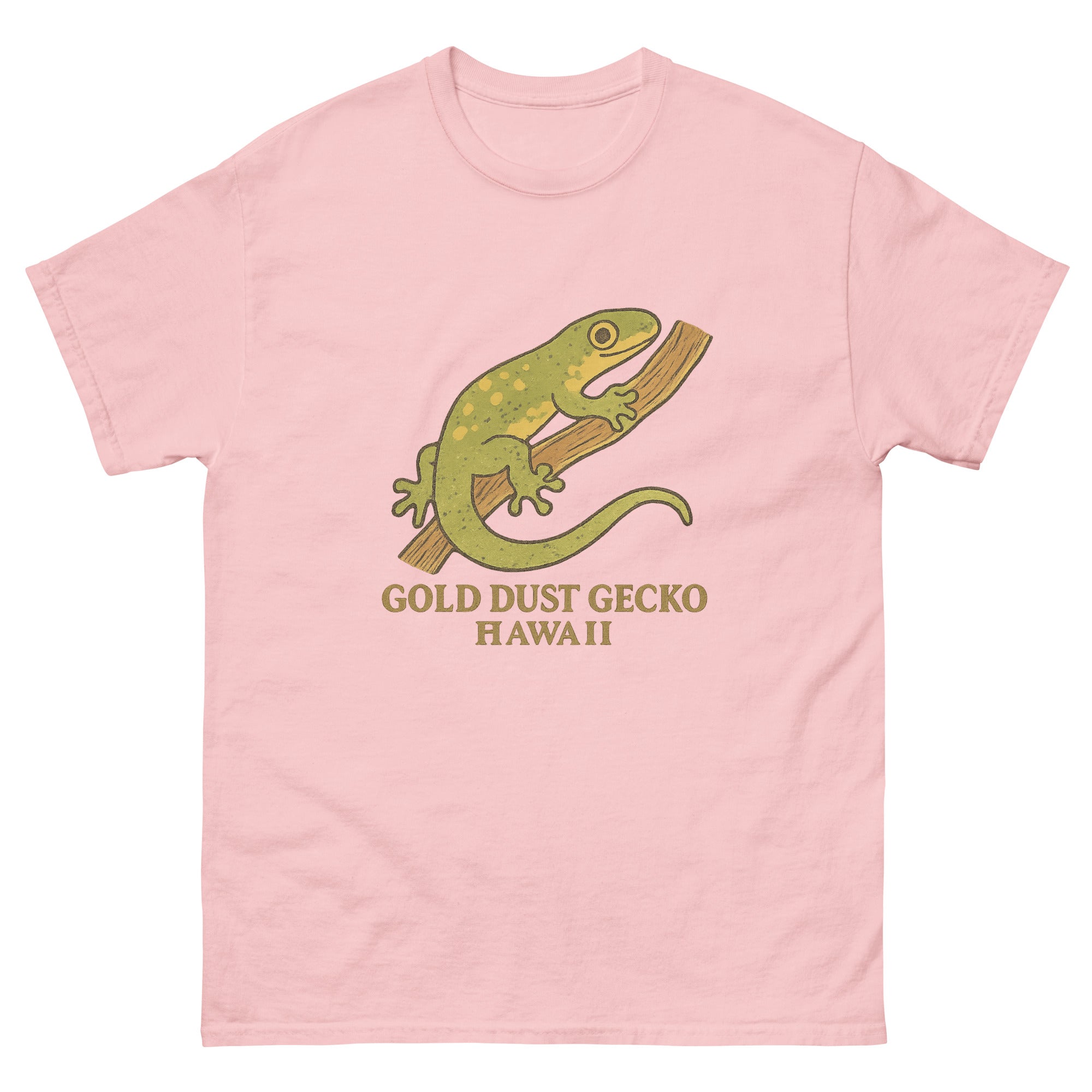 Hawaiian Gecko Hawaiian t-shirt design on a Light Pink unisex tee