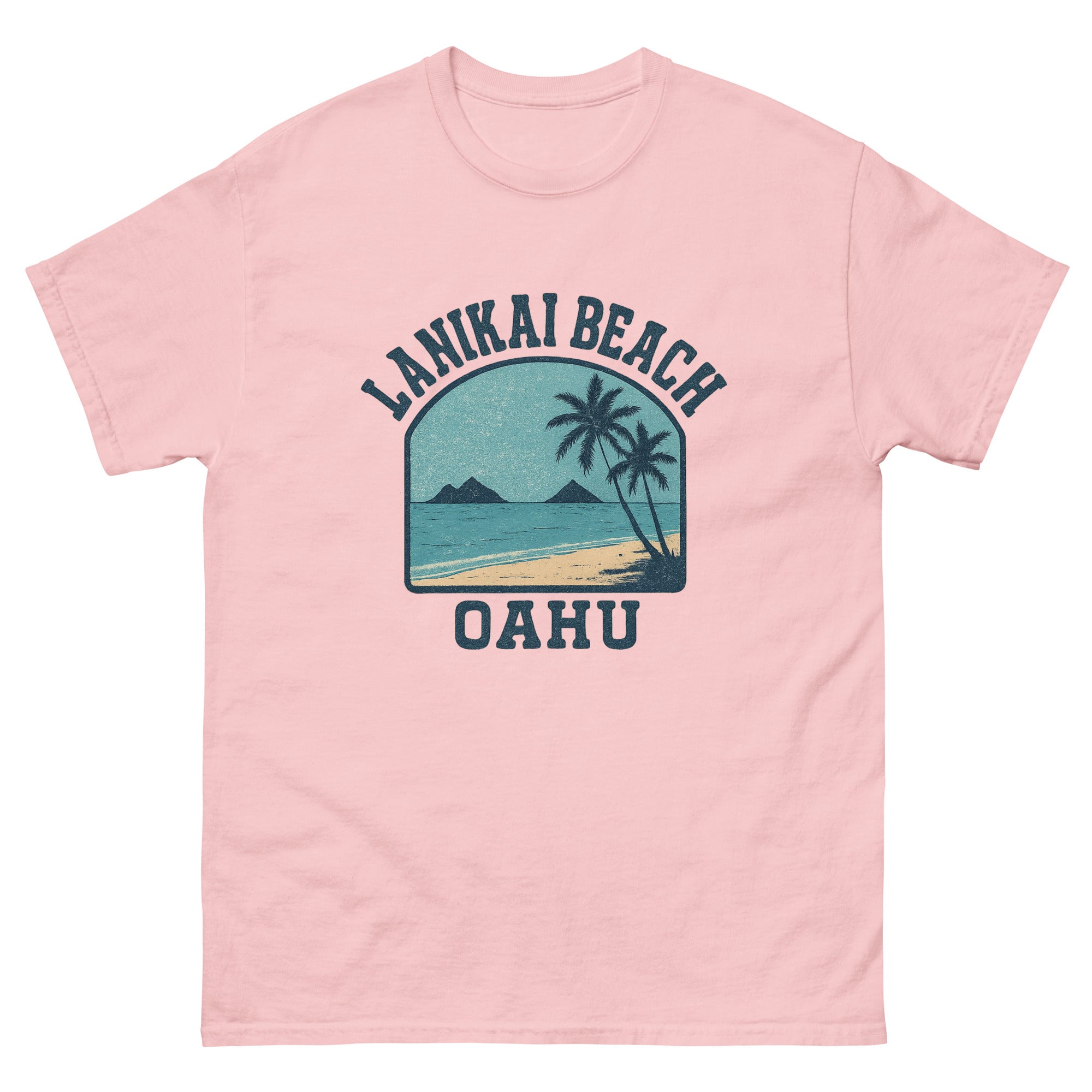 Lanikai Beach Hawaiian t-shirt design on a Light Pink unisex tee